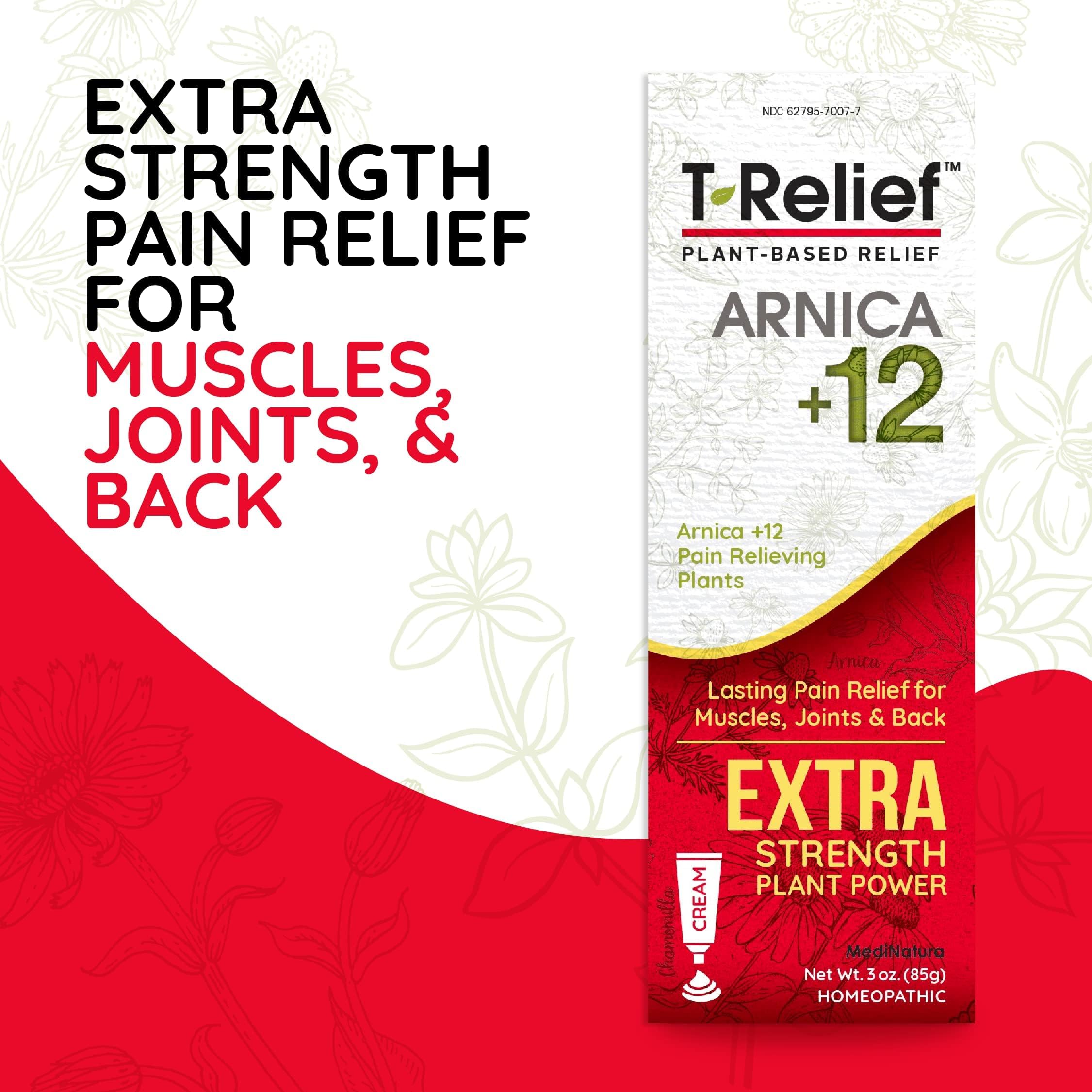MediNatura T-Relief Extra Strength Cream Arnica +12 Natural Relieving Actives for Back Pain Joint Soreness Muscle Aches & Stiffness, Whole Body Fast Acting Relief for Women & Men - 3 oz MediNatura buy supplements canada