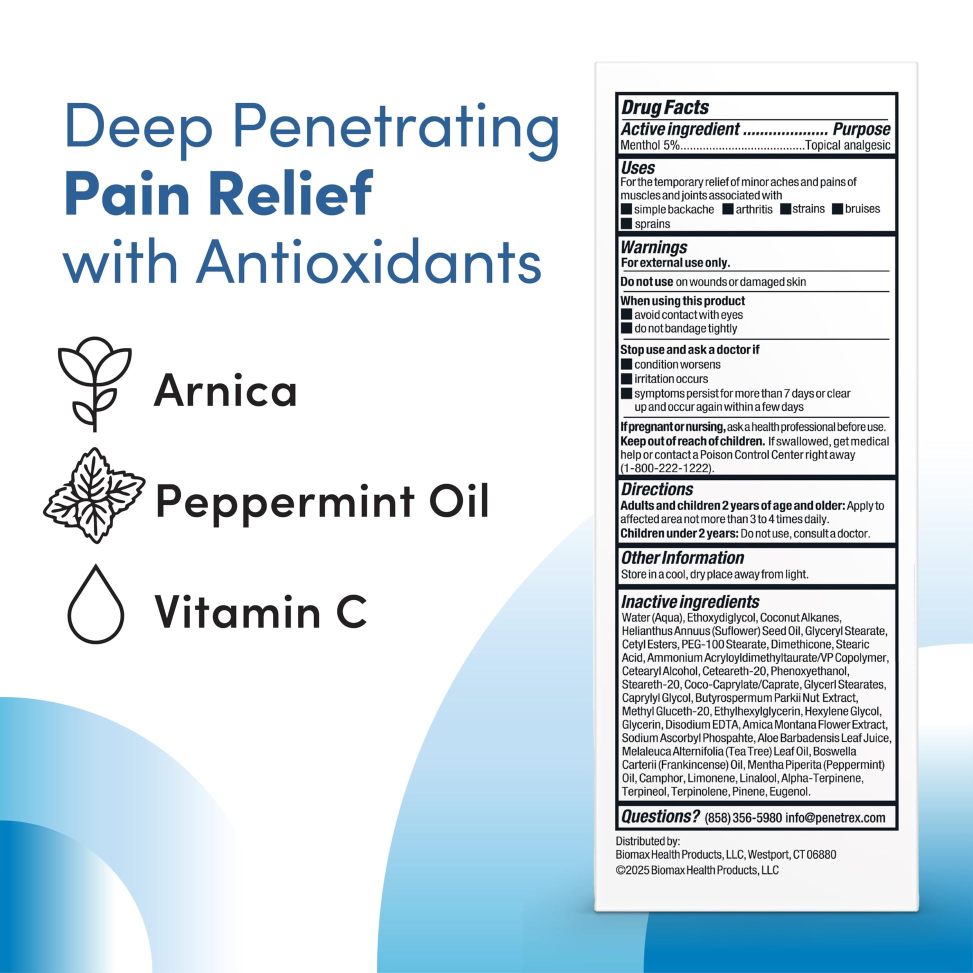 Penetrex Advanced Joint & Muscle Pain Relief Cream, 2 Oz - Natural Menthol 5% External Analgesic with A Blend of Antioxidants: Arnica, Peppermint Oil & Vitamin C Penetrex buy supplements canada