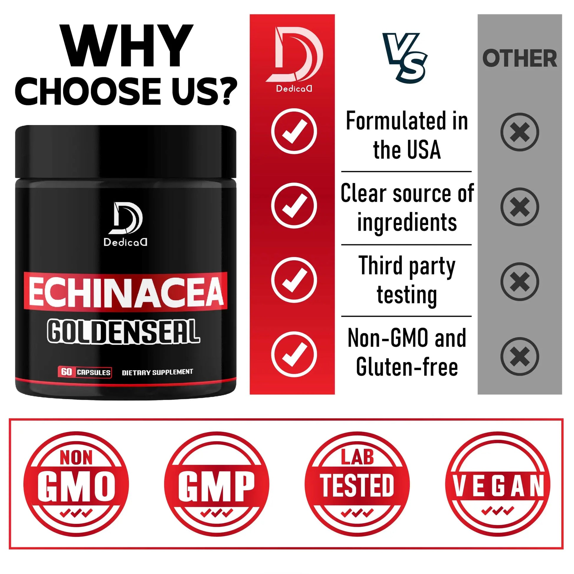 DEDICAD 1000mg Echinacea Goldenseal Capsules - Support Immune System, Well-Being & Overal Health - 60 Veggie Capsules - Non-GMO, Gluten-Free DEDICAD buy supplements canada