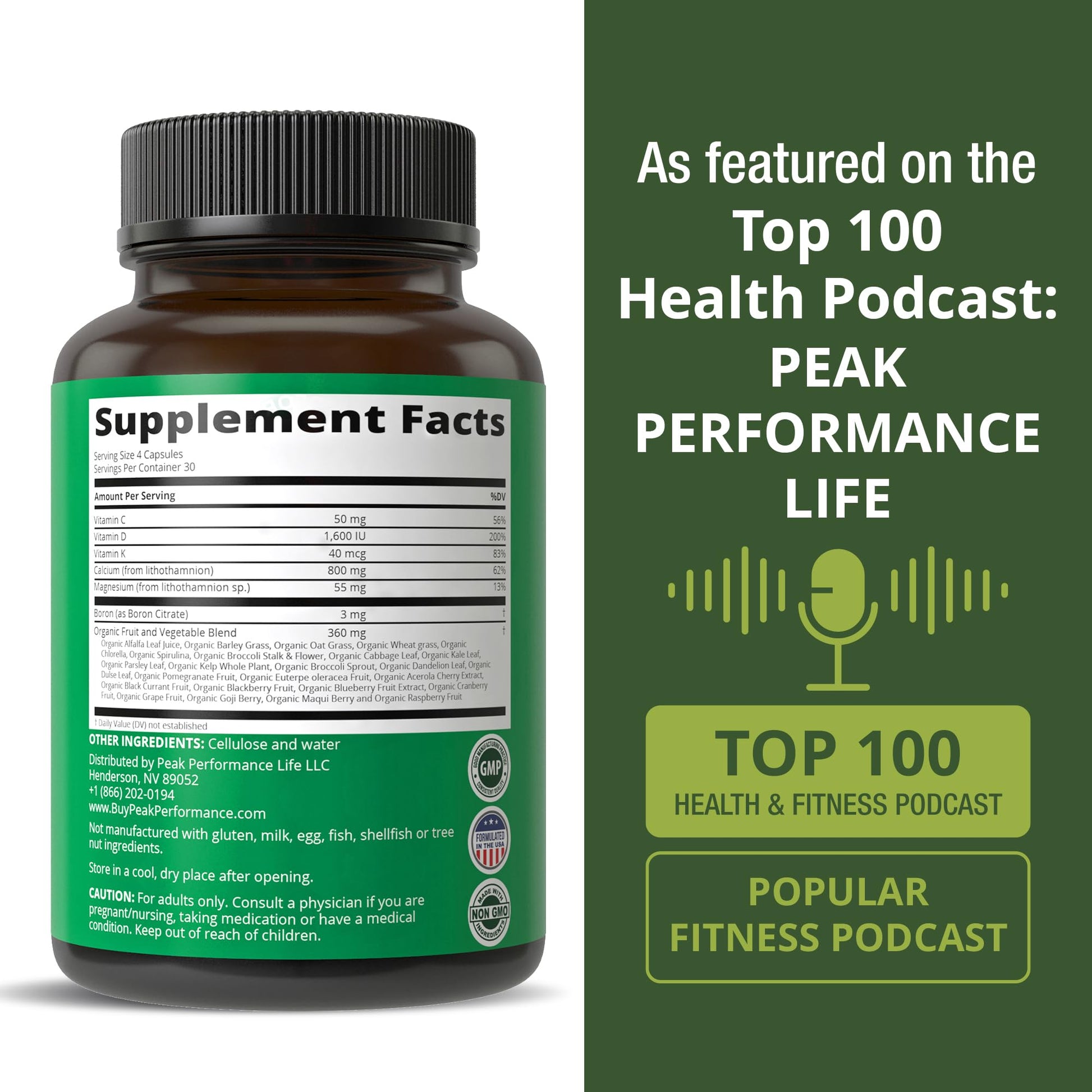 Plant Based Calcium - Red Marine Algae Calcium Supplement with Vitamin C, D3, K, Magnesium, and Whole Food Vegetable Blend. Vegan Capsules for Bones and Joints. 120 Pills, Tablets Peak Performance buy supplements canada