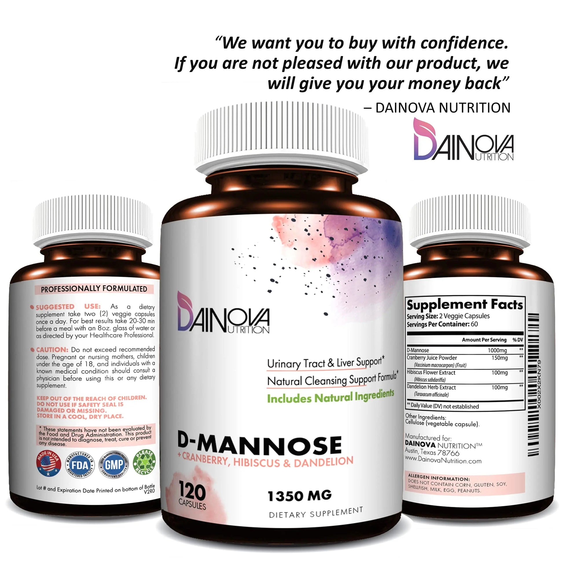 Dainova D Mannose 1350mg with Cranberry I D-Mannose Capsules for UTI Prevention, Urinary Tract Support, Urinary Tract Health for Women, & Cleanse. W/Hibiscus & Dandelion, 120 Veggie Capsules Dainova Nutrition buy supplements canada