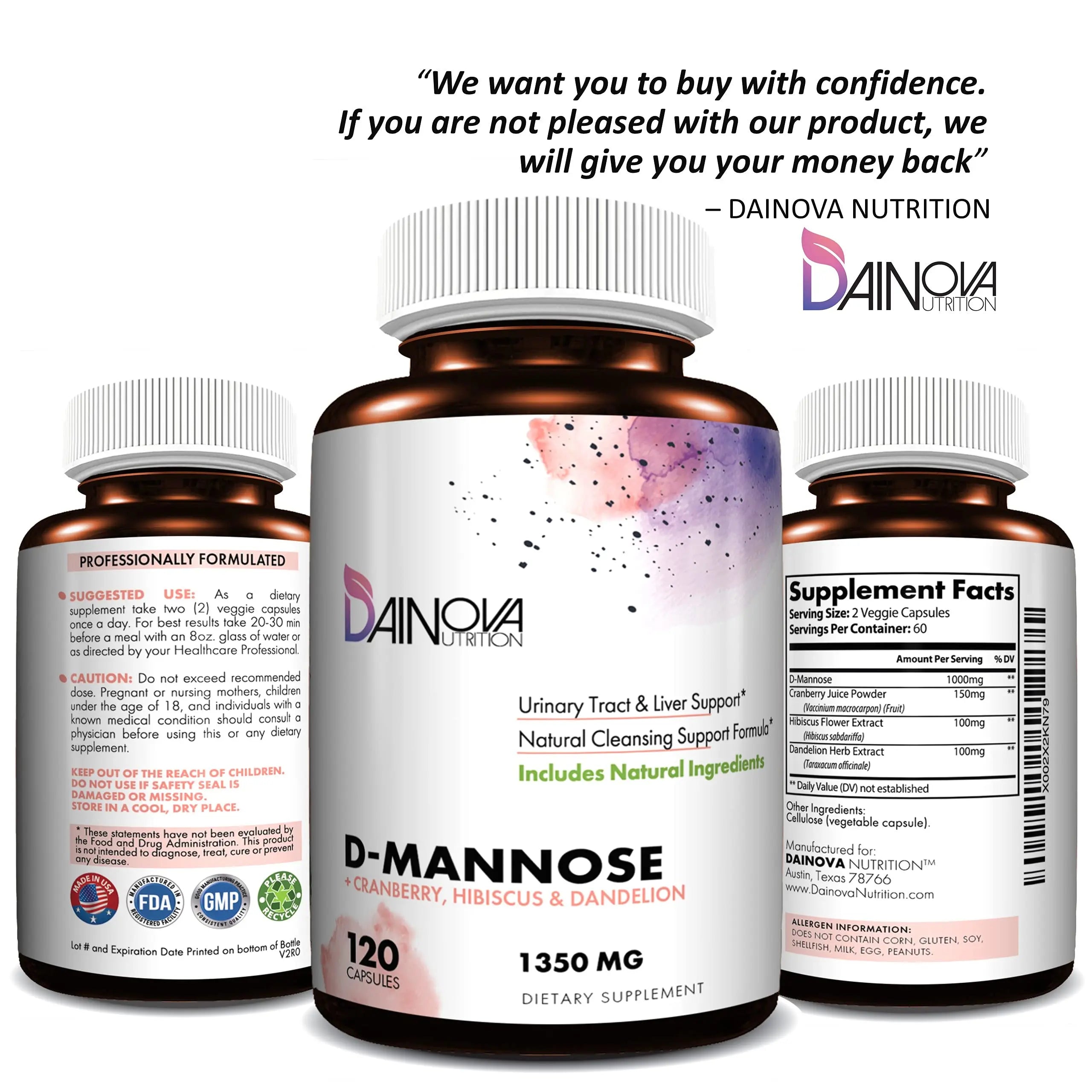 Dainova D Mannose 1350mg with Cranberry I D-Mannose Capsules for UTI Prevention, Urinary Tract Support, Urinary Tract Health for Women, & Cleanse. W/Hibiscus & Dandelion, 120 Veggie Capsules Dainova Nutrition buy supplements canada