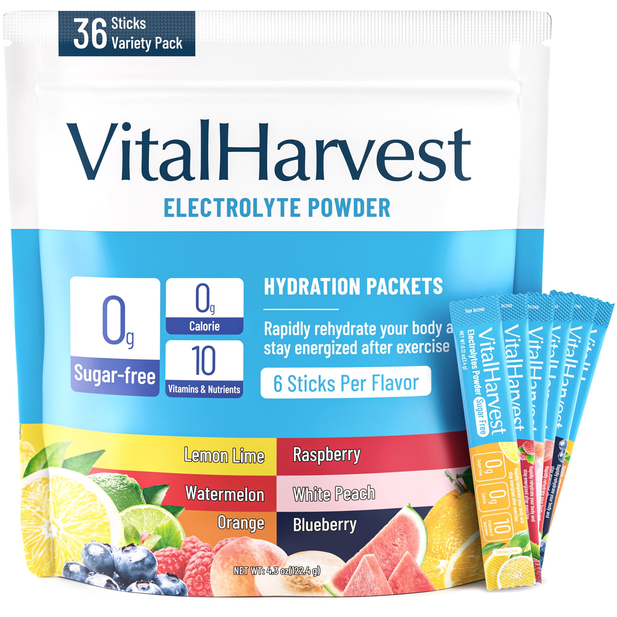VitalHarvest 36 Sticks Electrolytes Powder Packets 6 Flavors Sugar Free Hydration Packets Electrolyte Liquid Daily IV Drink Mix with Lemon Lime, Watermelon, Orange VitalHarvest buy supplements canada