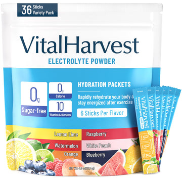 VitalHarvest 36 Sticks Electrolytes Powder Packets 6 Flavors Sugar Free Hydration Packets Electrolyte Liquid Daily IV Drink Mix with Lemon Lime, Watermelon, Orange VitalHarvest buy supplements canada