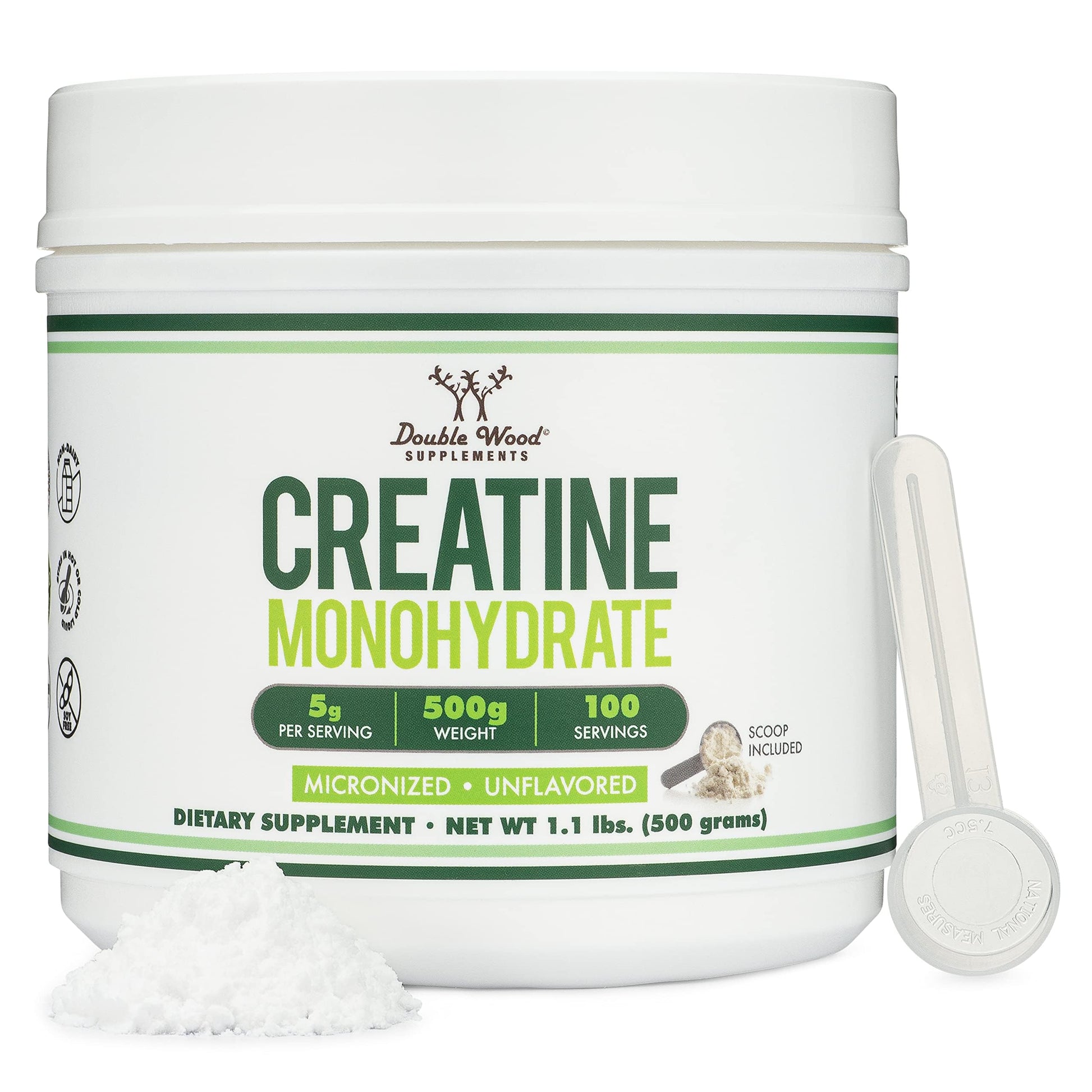 Creatine Monohydrate Powder 1.1lbs (100 Servings of 5 Grams Each) - No Fillers, Vegan Safe, Non-GMO, Gluten Free by Double Wood Double Wood Supplements buy supplements canada