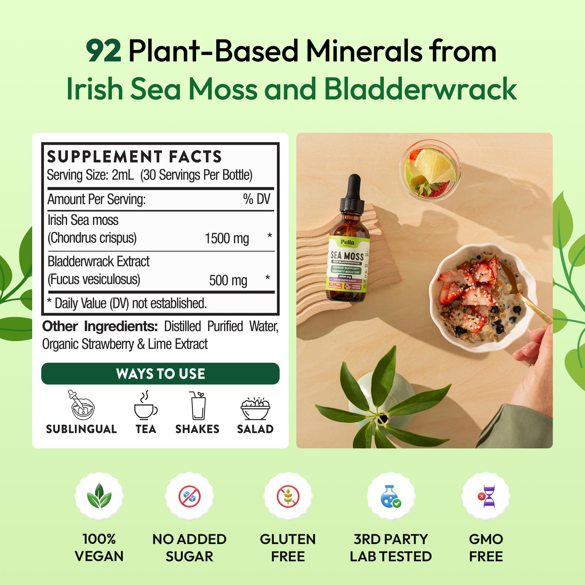 Pella Nutrition Sea Moss Drops with Bladderwrack – 4X Faster Absorption Than Irish Sea Moss Gel Superfood, Gummies, and Capsules – Digestive & Immune Support Supplement (Strawberry Lime, 60mL) Pella Nutrition buy supplements canada