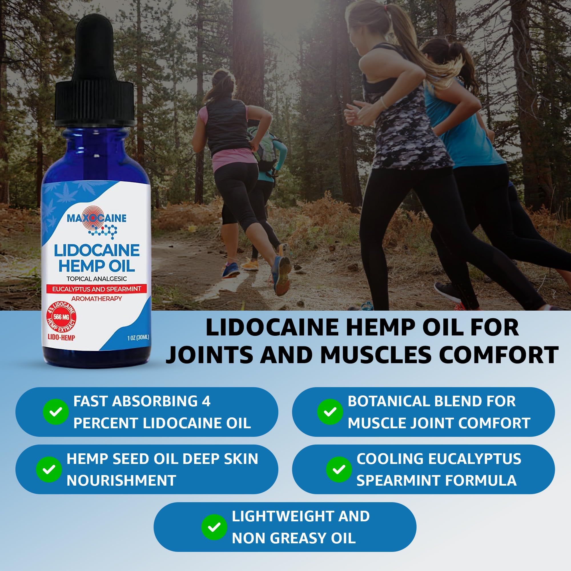 MAXOCAINE Lidocaine Hemp Oil 4% - Maximum Strength Topical Pain Relief, Fast Acting Soothing Oil for Muscle, Joint, Back & Arthritis Support, Cooling Eucalyptus & Spearmint, 1 oz (30 ml) MAXOCAINE buy supplements canada