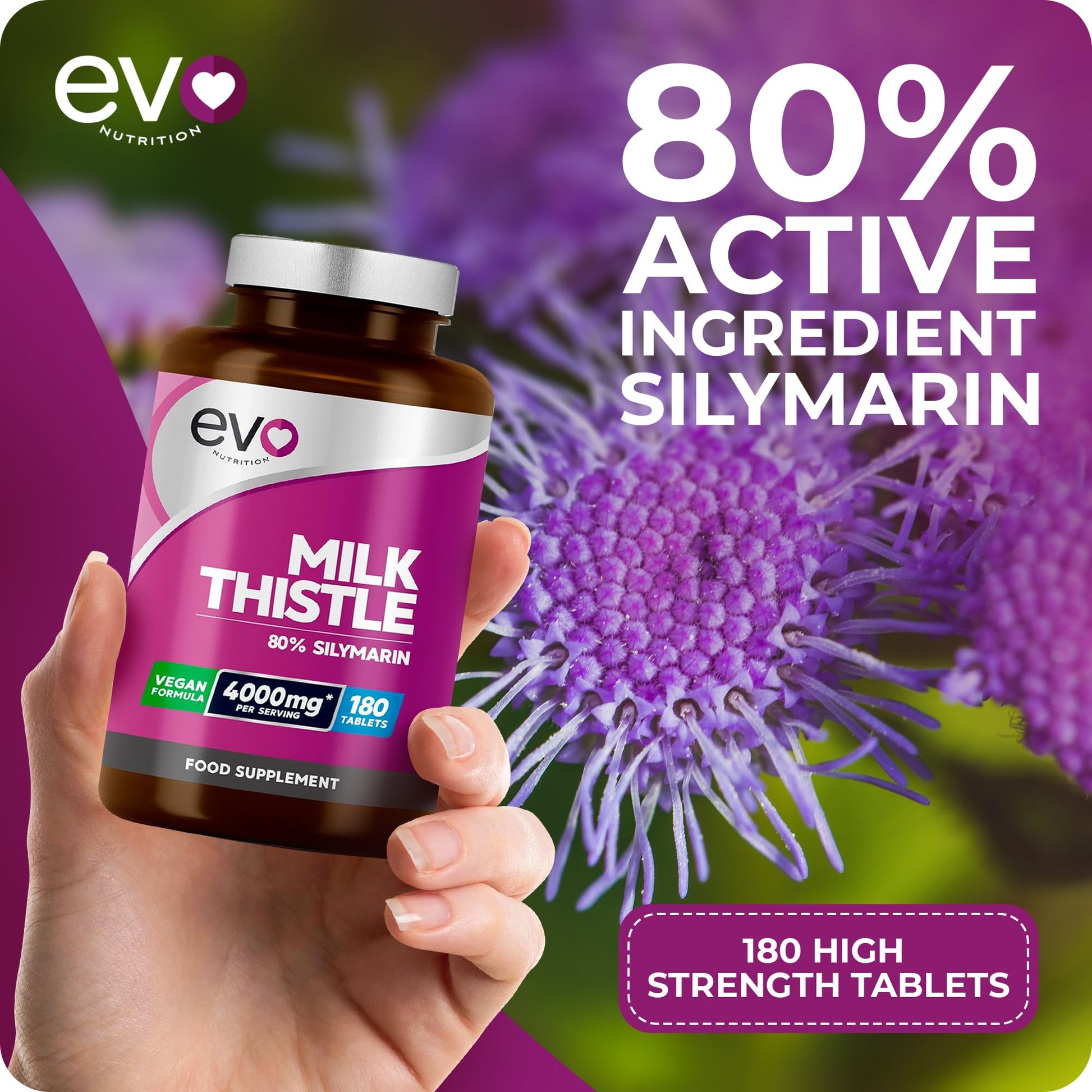 Milk Thistle Tablets 4000mg | 80% Silymarin | 180 Tablets | High Strength Vegan Supple EVO NUTRITION buy supplements canada