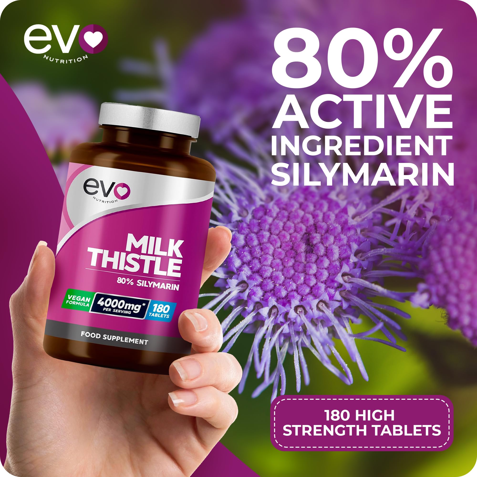 Milk Thistle Tablets 4000mg | 80% Silymarin | 180 Tablets | High Strength Vegan Supple EVO NUTRITION buy supplements canada