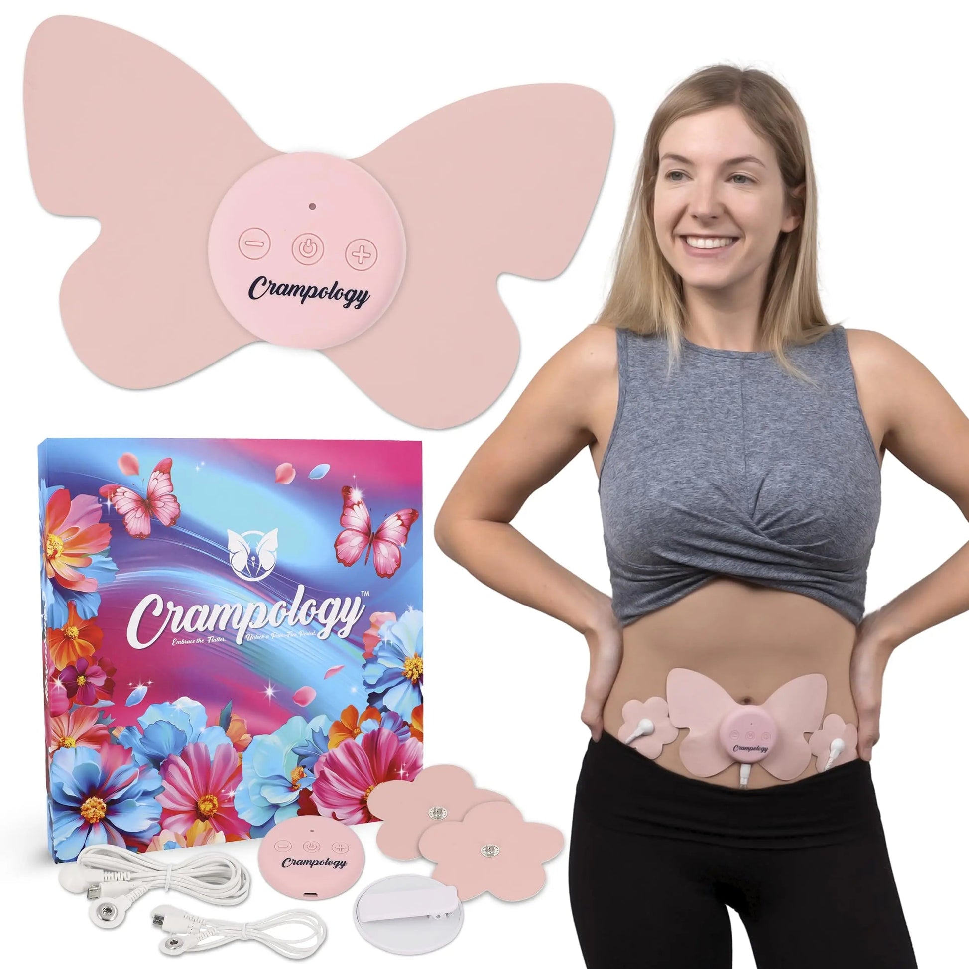 Crampology Relief Pink-Period Cramps Pain Relieving Device, Cramp Massager for Menstrual and Lower Back Ache, Reduces Endometriosis Discomfort, PMS TENS Unit, Wireless or Wired, Natural Cycle Support Crampology buy supplements canada