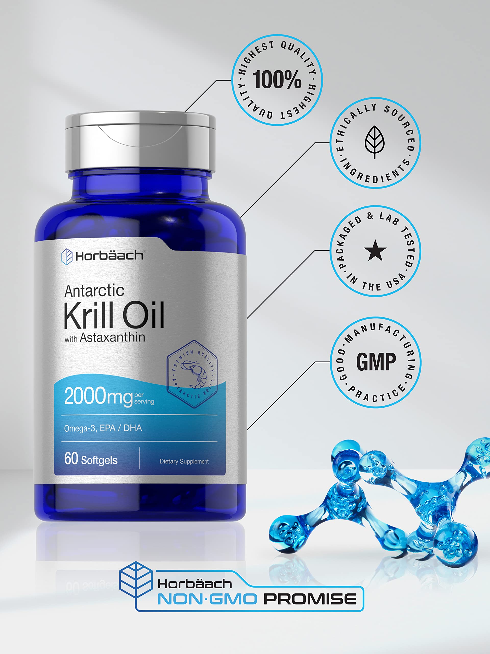 Horbäach Antarctic Krill Oil 2000mg | 60 Softgel Capsules | Omega-3, EPA, DHA Supplemen Horbäach buy supplements canada