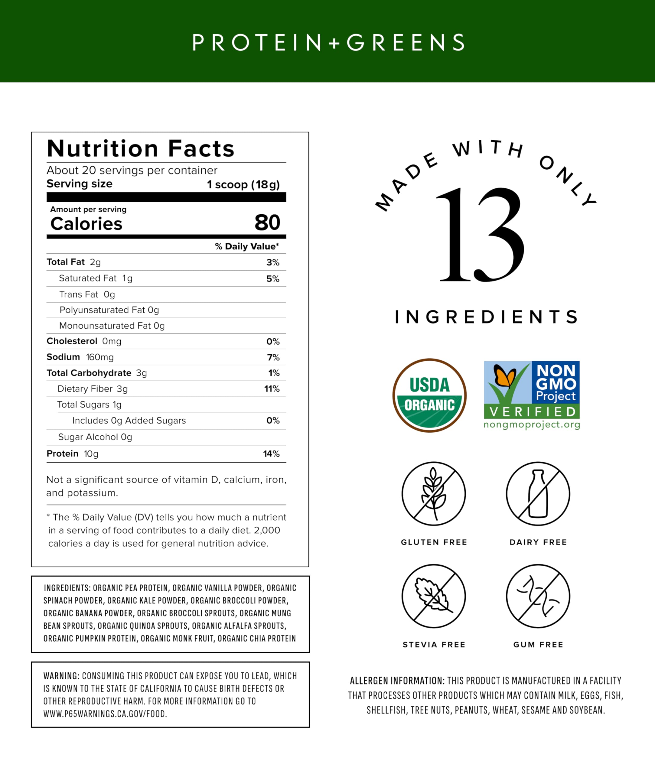 Truvani Protein + Greens Supplement | Spinach, Kale & Broccoli | 10g Organic Plant Based Protein | 20 Servings | USDA Organic | Gluten & Dairy Free Truvani buy supplements canada