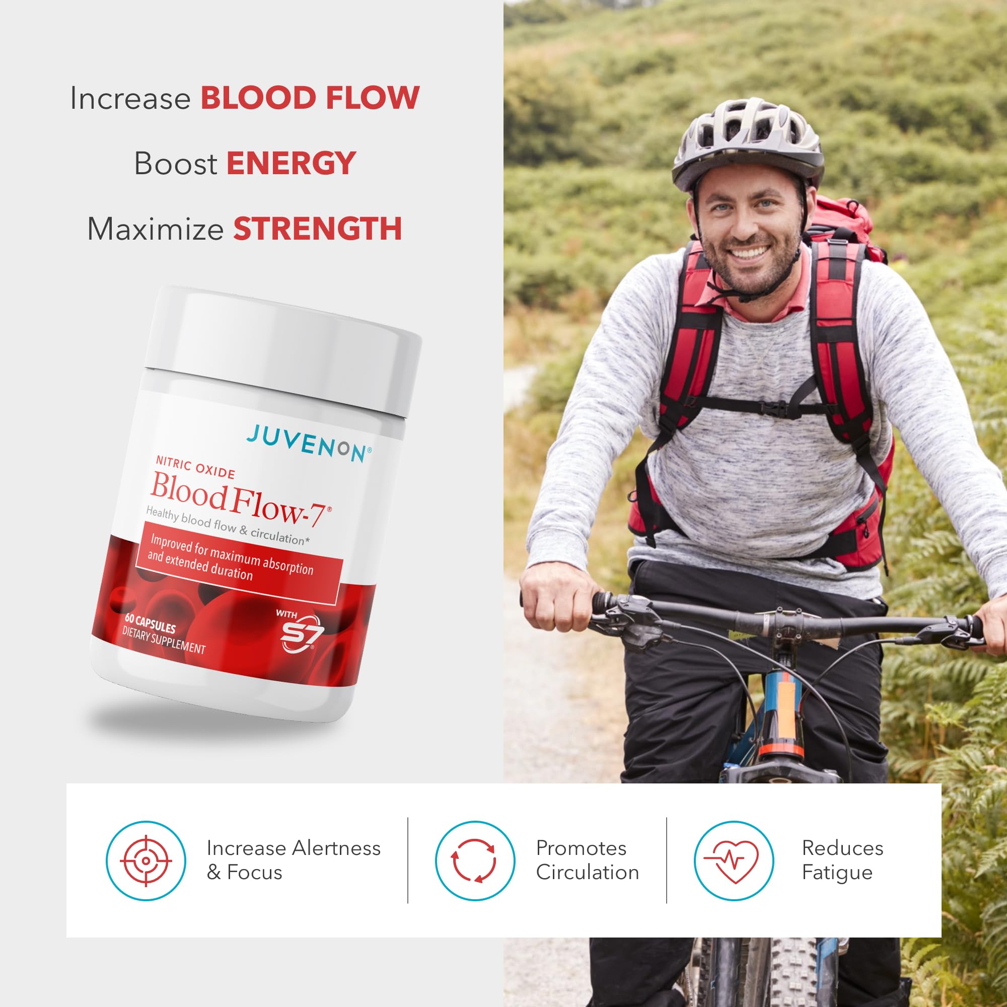 Juvenon BloodFlow-7 Nitric Oxide Supplements for Men & Women - Natural Nitric Oxide Booster with Nitrosigine® + S7® - Blood Flow & Circulation Support (1-Pack) Juvenon buy supplements canada