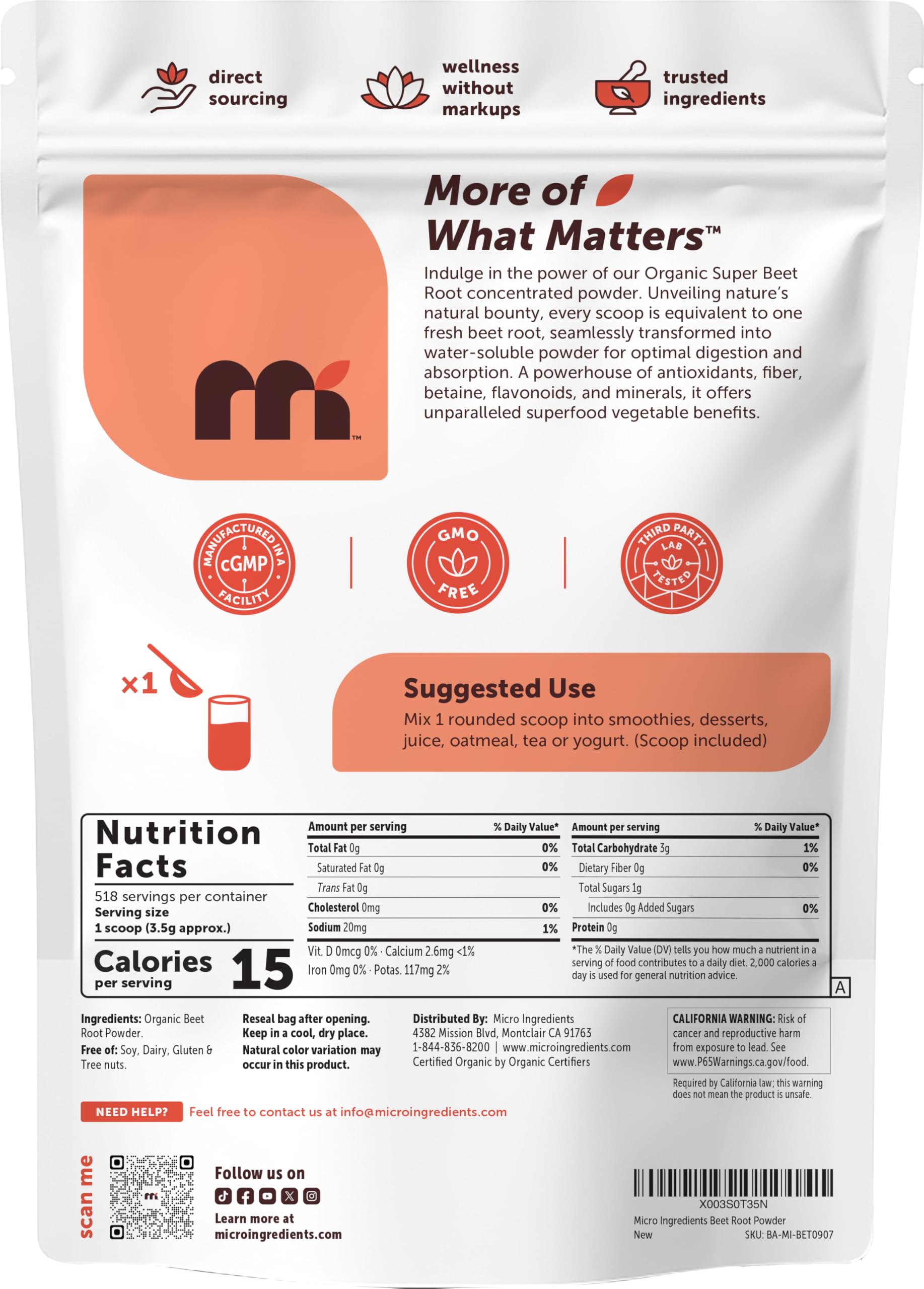 Micro Ingredients Organic Beet Root Powder, 4 Pounds | Cold Pressed, Water Soluble, High Concentrated Raw Beetroot Supplement | Natural Nitric Oxide Superfood Drink Mix Micro Ingredients buy supplements canada