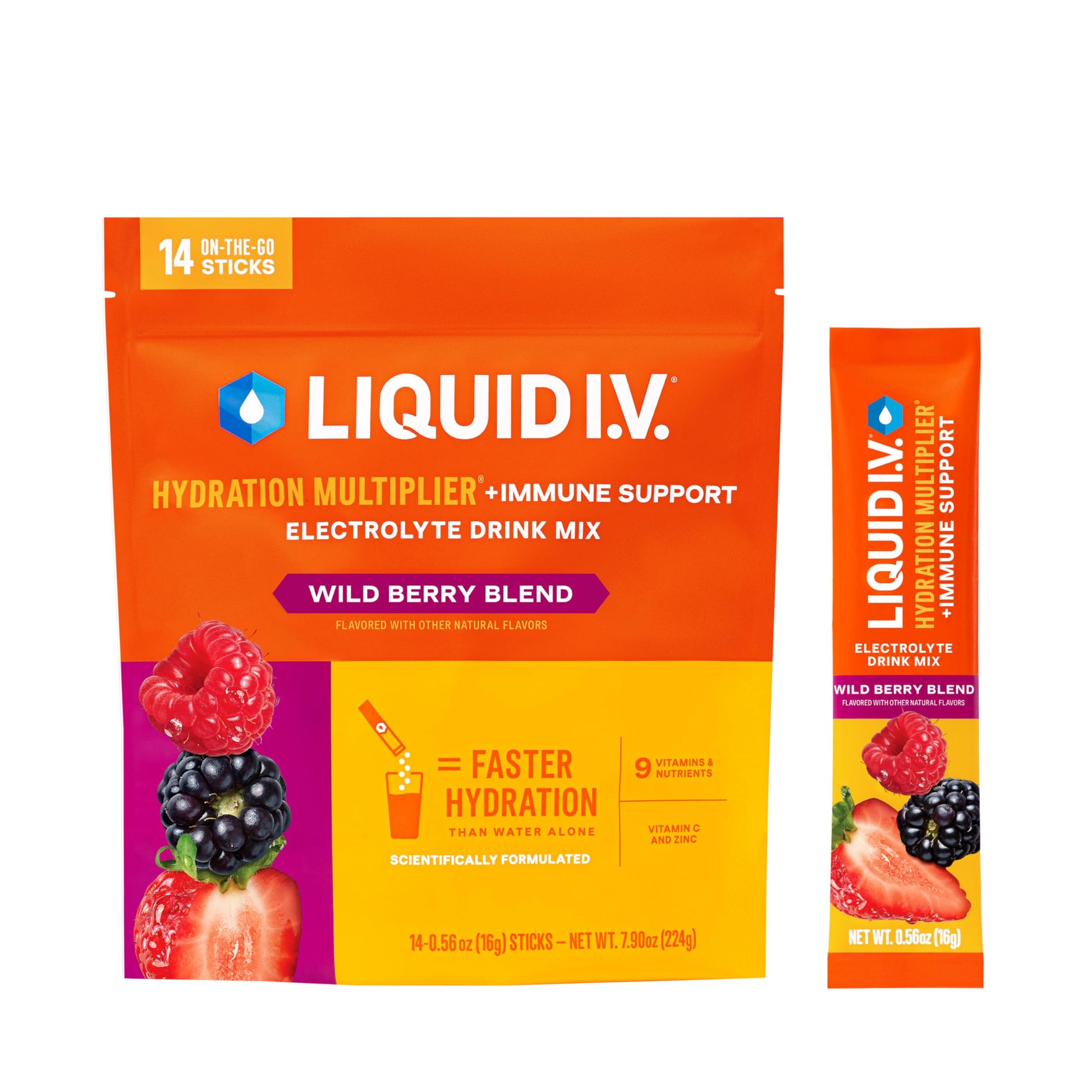 Liquid I.V.® Hydration Multiplier +Immune Support - Wild Berry Blend | Electrolyte Powder Drink Mix | 1 Pack (14 Servings) Liquid I.V. buy supplements canada