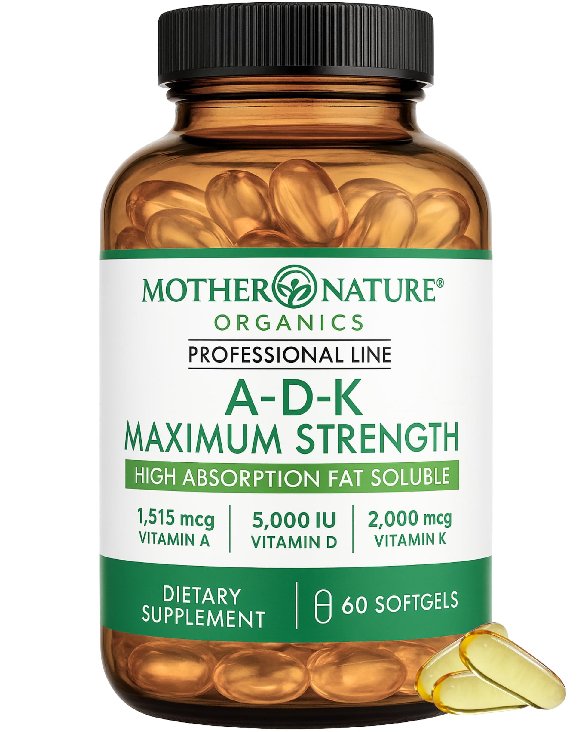 ADK Vitamin Supplement - 5000 IU Vitamin D3 + A & K2 MK-7 - High Absorption for Bone, Heart & Immune Support - Non-GMO (60 Softgels) Mother Nature Organics Superfoods for Organic Living buy supplements canada