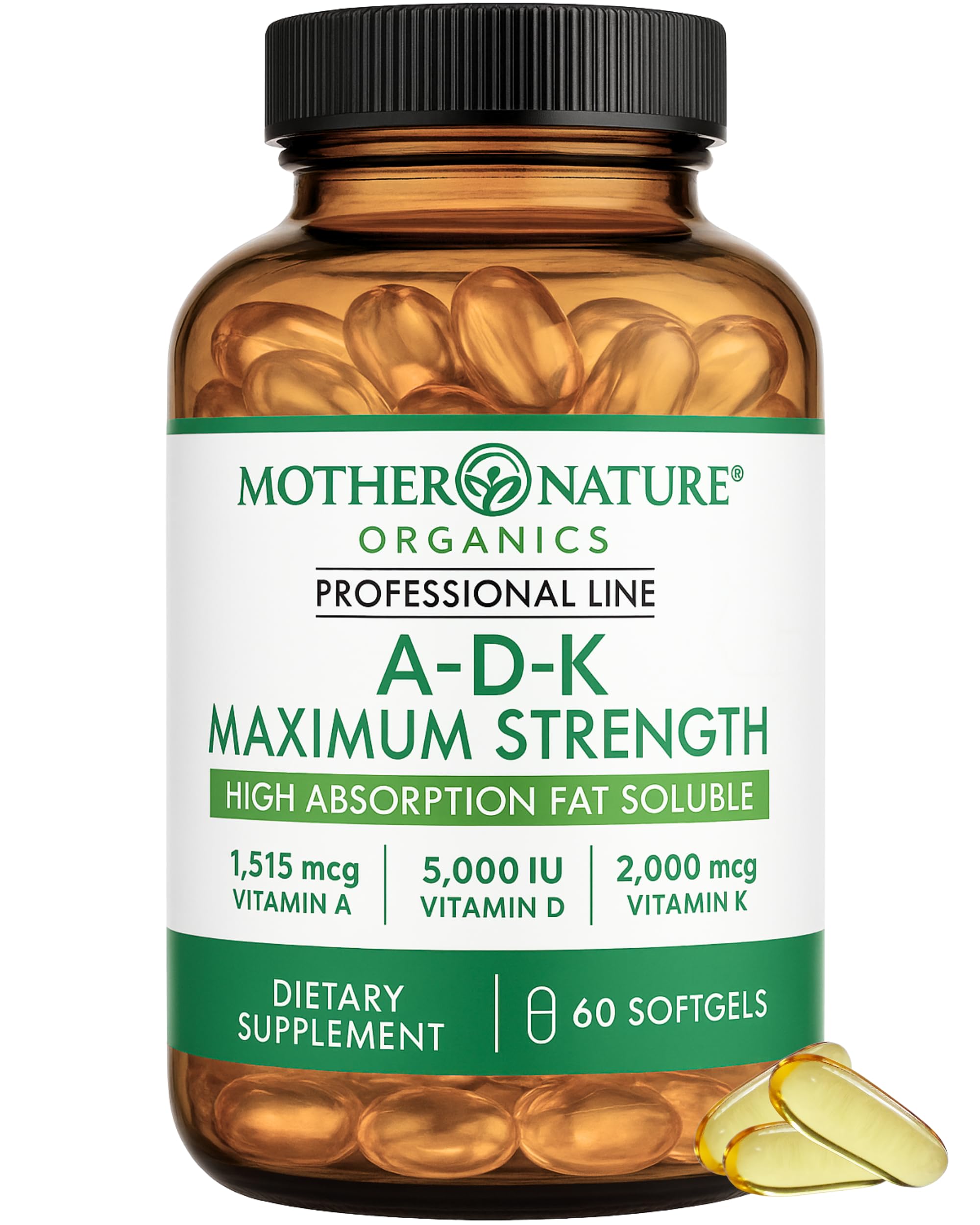 ADK Vitamin Supplement - 5000 IU Vitamin D3 + A & K2 MK-7 - High Absorption for Bone, Heart & Immune Support - Non-GMO (60 Softgels) Mother Nature Organics Superfoods for Organic Living buy supplements canada