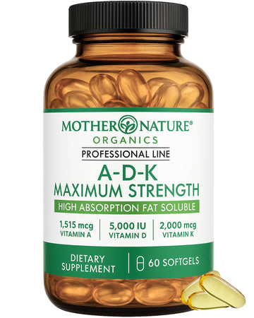ADK Vitamin Supplement - 5000 IU Vitamin D3 + A & K2 MK-7 - High Absorption for Bone, Heart & Immune Support - Non-GMO (60 Softgels) Mother Nature Organics Superfoods for Organic Living buy supplements canada