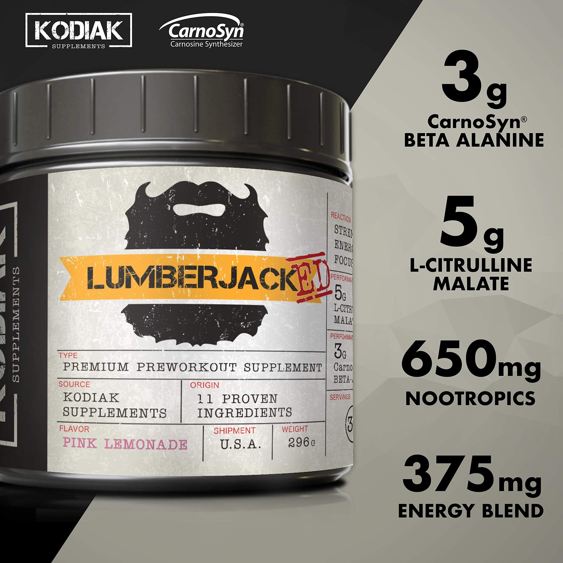 Kodiak Supplements LUMBERJACKED Pre-Workout Supplement with CarnoSyn 30 Servings Kodiak Supplements buy supplements canada