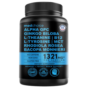12-in-1 Nootropic Brain Supplement Anhydrous: Ginkgo Biloba for Brain Support, Memory and Focus - B12, Alpha GPC, L Theanine and Choline Supplements with Bioperine Non Caffeinated 1321mg (60ct) MEDCHOICE buy supplements canada