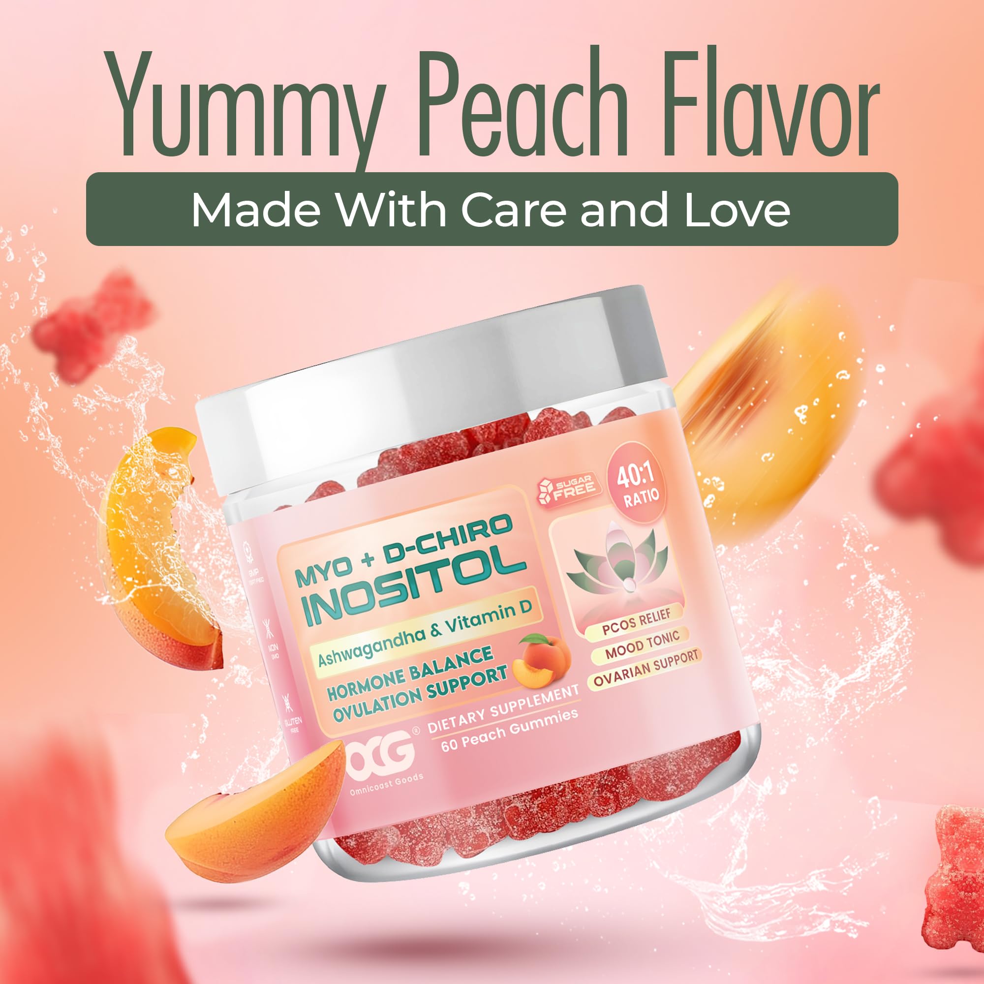 OMNICOAST GOODS, OCG Myo-Inositol & D-Chiro Inositol Gummies with Ashwagandha | PCOS Support | Ovulation & Mood Support, 40:1 Ratio Inositol for Hormone Balance, Sugar-Free, Non-GMO (60 Gummies) OMNICOAST GOODS, OCG buy supplements canada