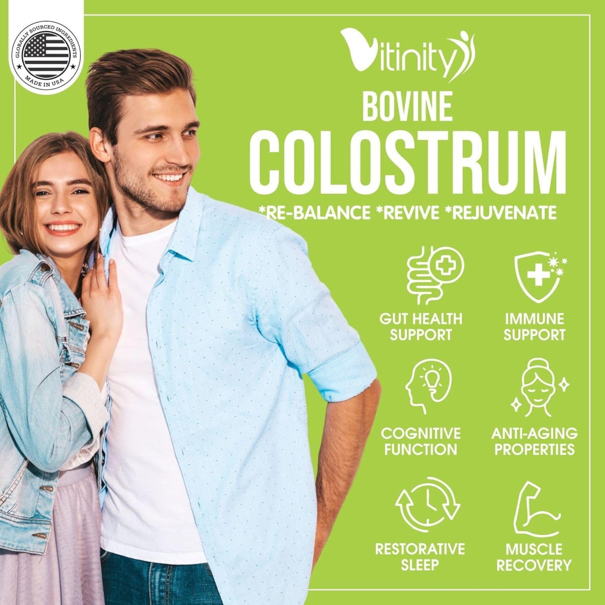 VITINITY Grass Fed Bovine Colostrum Powder for Humans 3000 mg - Natural IgG Colostrum Supplement Gut Health, Immune Support, Muscle Recovery, Wellness | Pure Colostrum Superfood,Unflavored 2 Pack VITINITY buy supplements canada