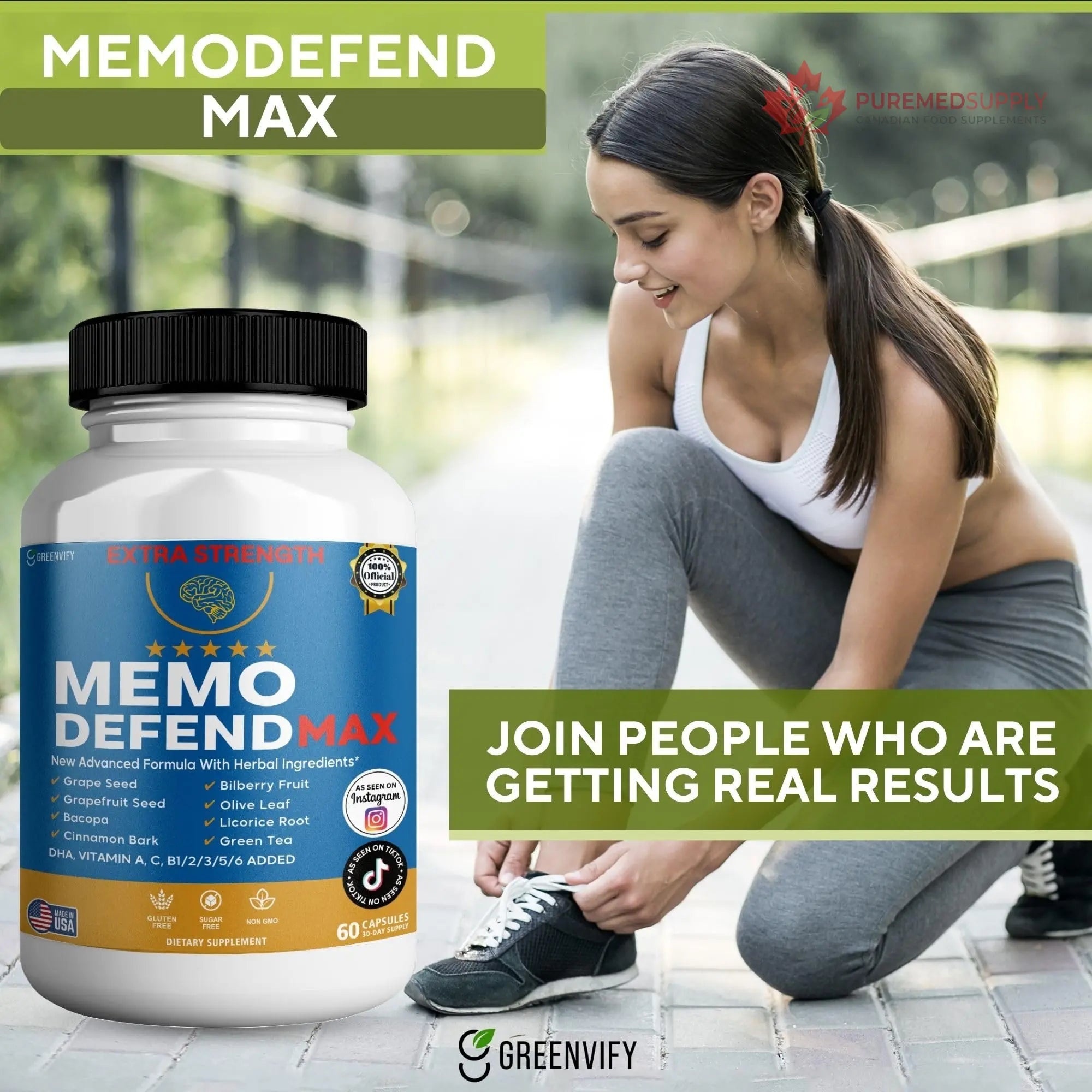 Memo Defend Max Memory Support Supplement, 60 Capsules, with Vitamins A C D E B Complex, DHA, Bacopa, Grapefruit Seed (1) GREENVIFY buy supplements canada