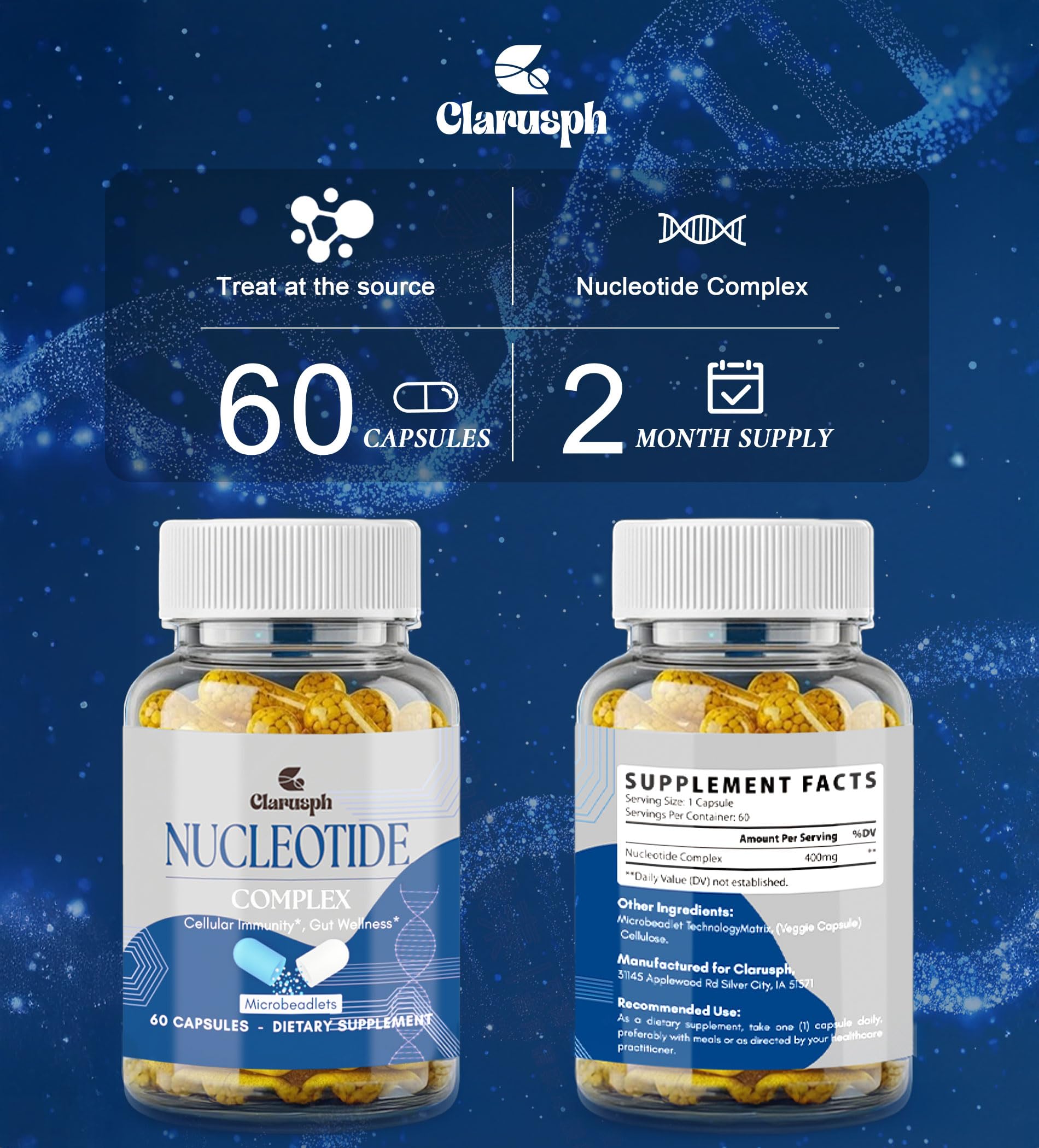Clarusph Immunity* Supplement, Immune* Nucleotide Complex Blend 400mg Including AMP, CMP, GMP, UMP, Nucleo Immune*, 120 Capsules Clarusph buy supplements canada