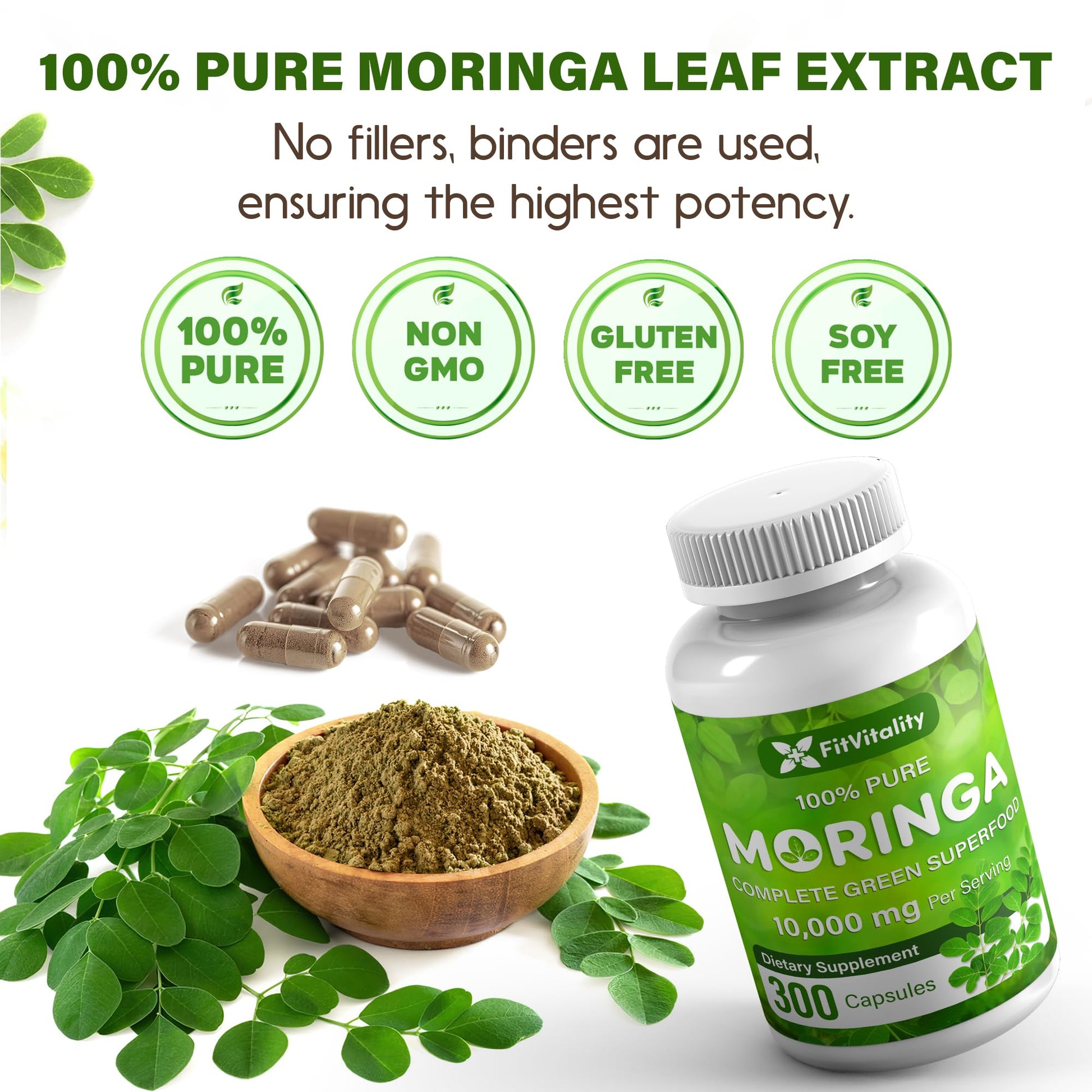 Moringa Capsules| Moringa Oleifera |10,000mg| 300 Capsules| 100% Pure| Non-GMO FitVitality buy supplements canada
