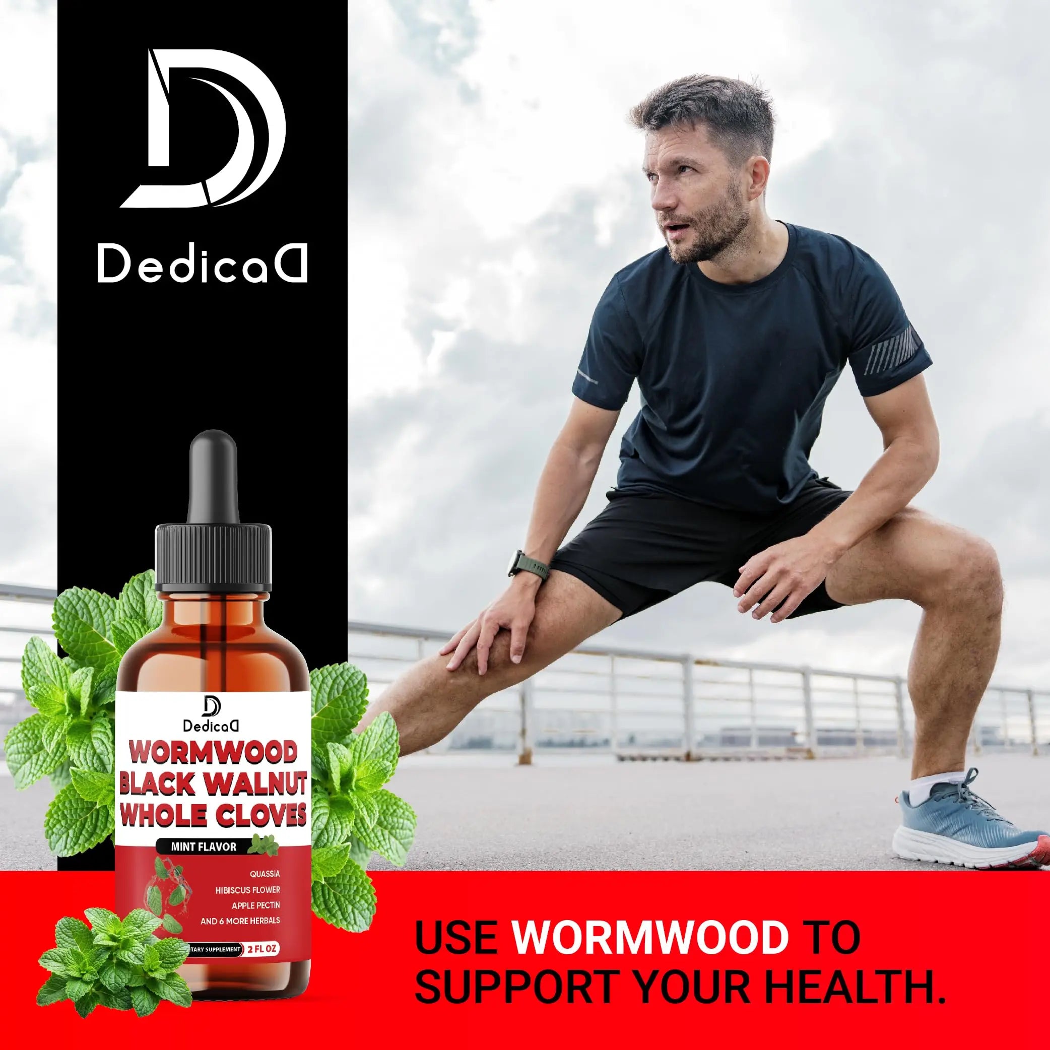 DEDICAD 12in1 Wormwood Liquid Drops Added Black Walnut, Whole Cloves and 9 More Herbs - 2 Fl Oz - 60 Days Supply - Mint Flavor DEDICAD buy supplements canada