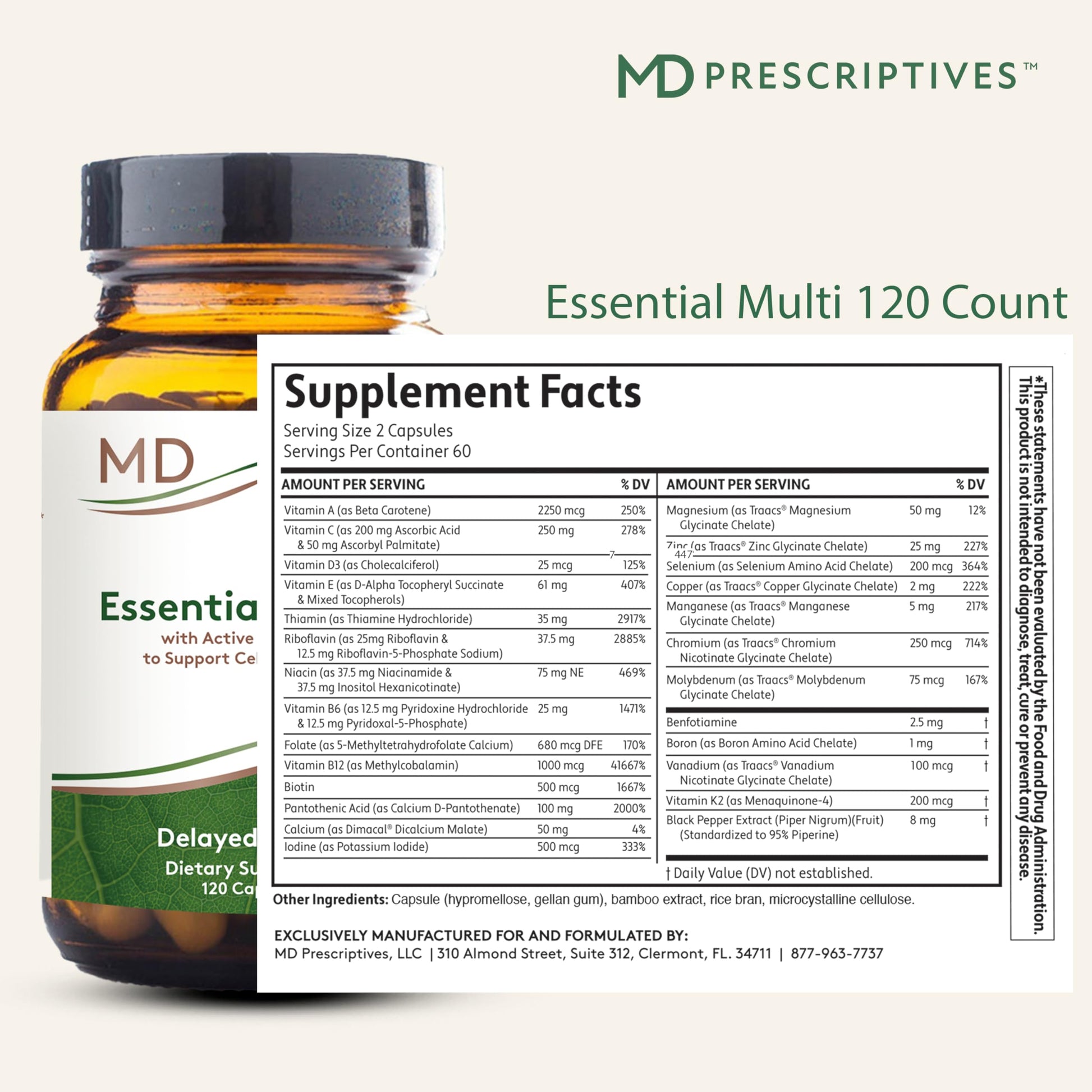 MD Prescriptives - Essential Multi (Delayed Release) - Multivitamin Mineral Complex Supplement for Enhanced Hormone Support - 120 Capsules MD Prescriptives buy supplements canada
