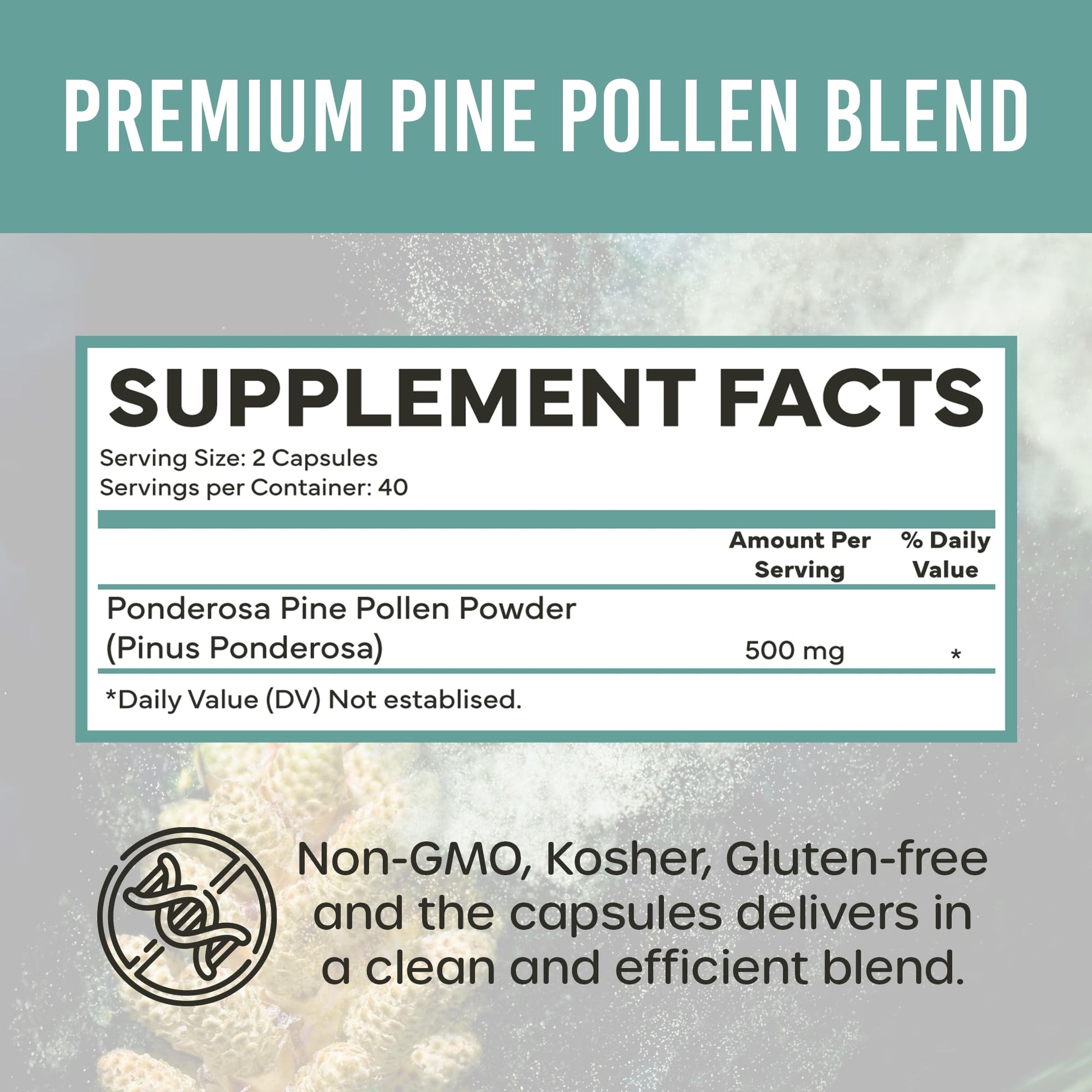 Holistic Bin Pine Pollen Capsules 500mg (Pinus Ponderosa) - Wild Harvested California Ponderosa Pine Pollen Powder - Olympic Grade - Organic, Non-GMO, No Fillers - 30 Day Supply (40 Capsules) Holistic Bin buy supplements canada