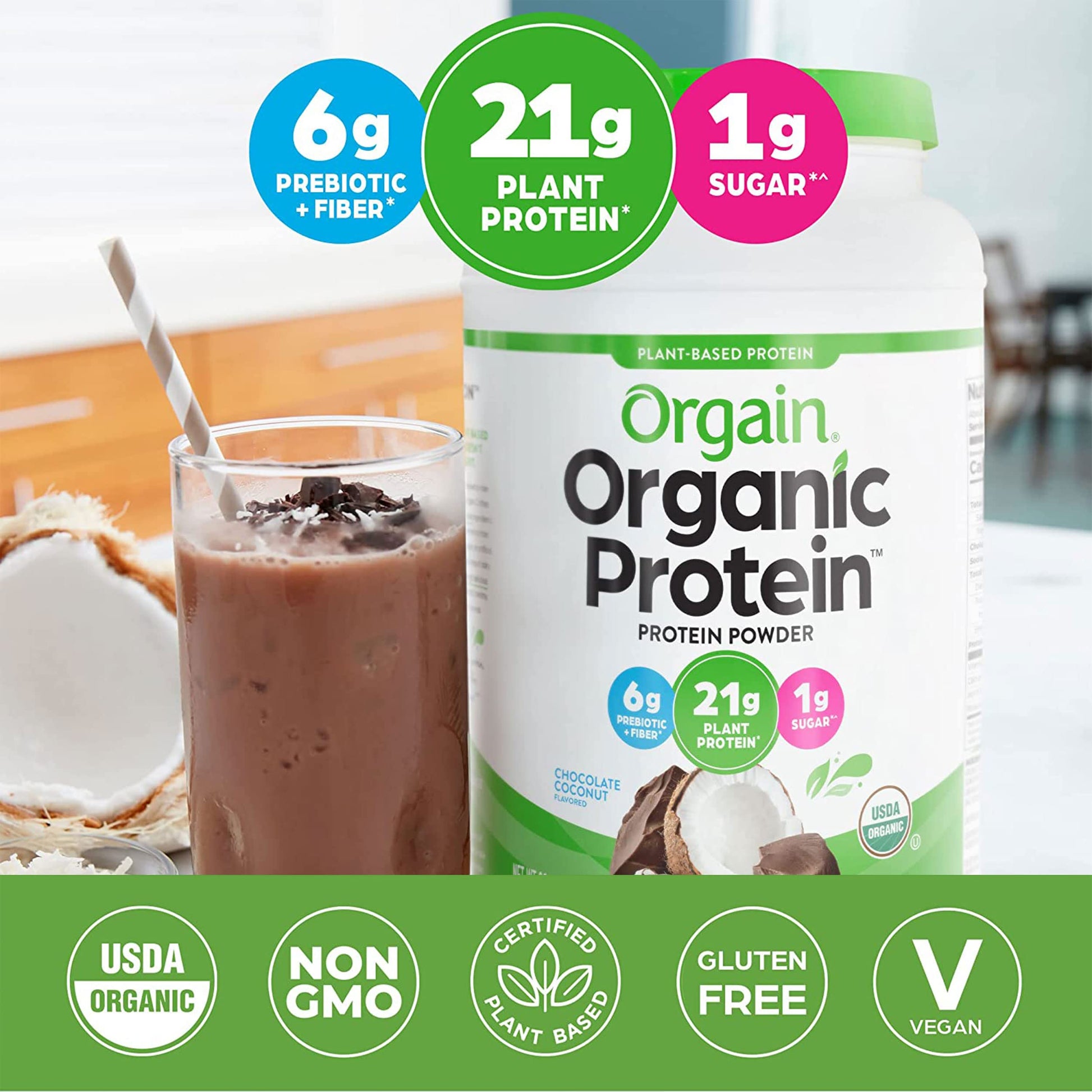 Orgain Organic Vegan Protein Powder, Chocolate Coconut - 21g of Plant Based Protein Orgain buy supplements canada