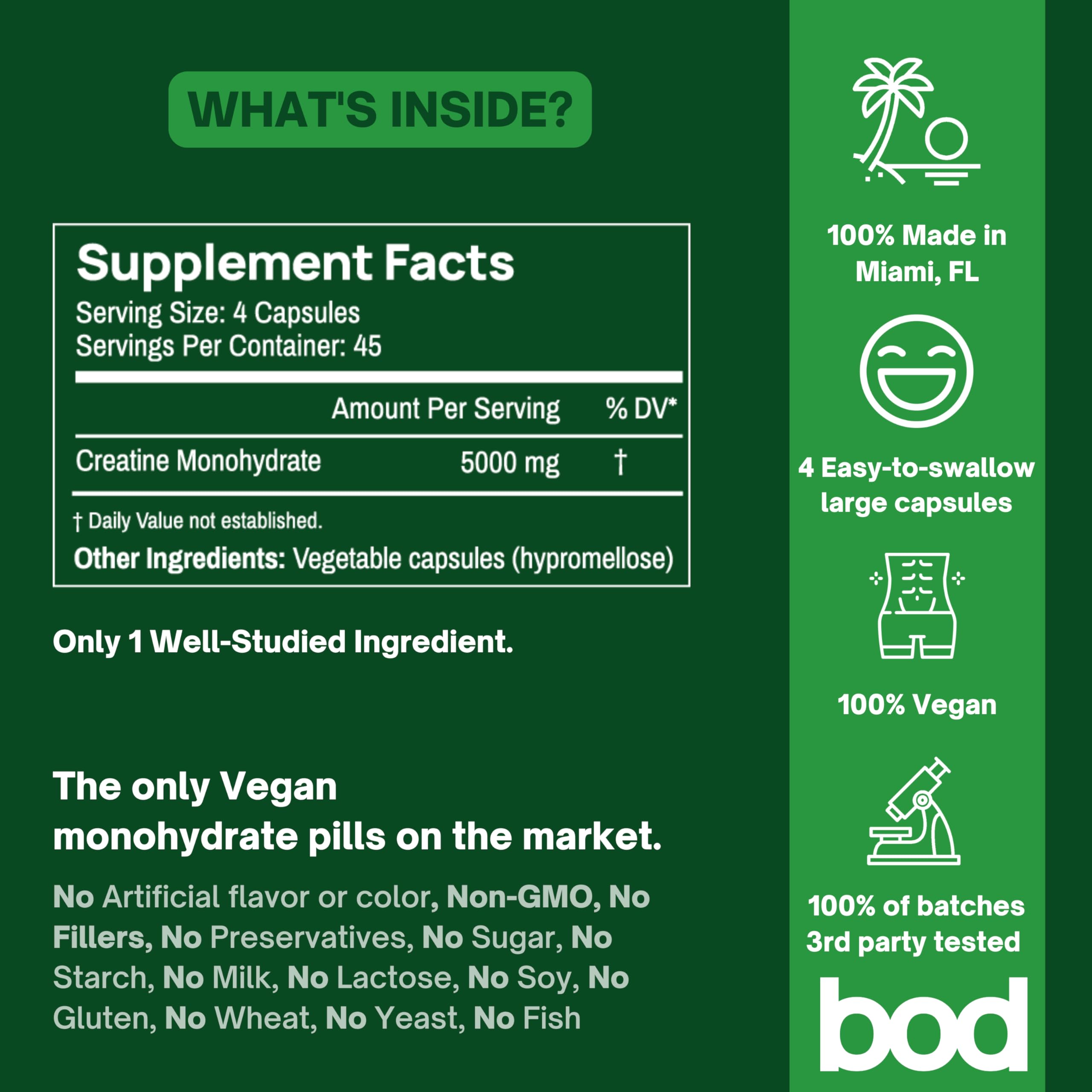 BOD Creatine Monohydrate Capsules – 45 Servings (4 Capsules = 5 g) – Ultra-Pure 200 Mesh Creatine Monohydrate – Strength, Power, Muscle Growth & Recovery Bod buy supplements canada