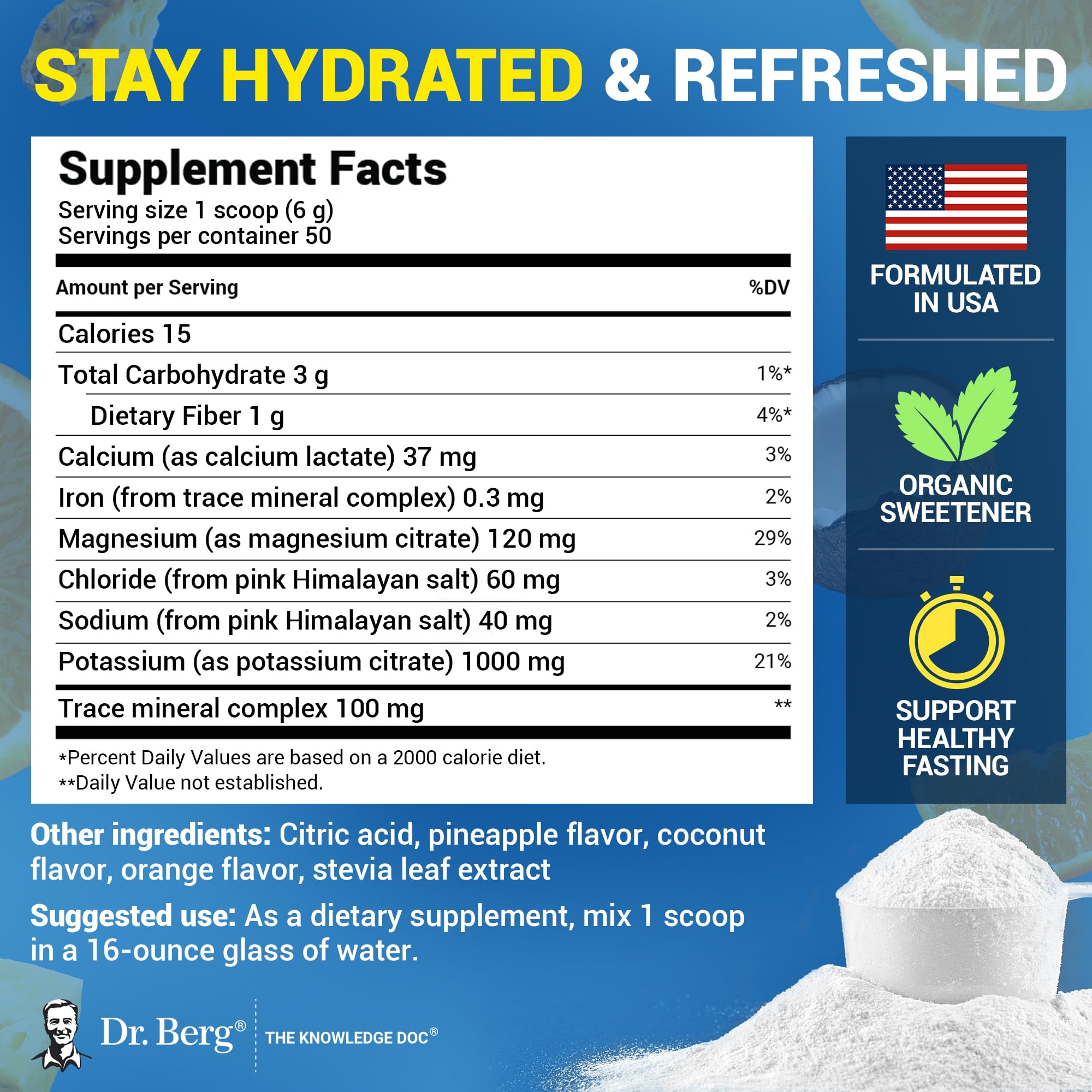 Dr. Berg Zero Sugar Hydration Keto Electrolyte Powder - Enhanced w/ 1000 mg of Potassium & Real Pink Himalayan Salt (NOT Table Salt) - Tropical Coconut Dr. Berg Nutritionals buy supplements canada