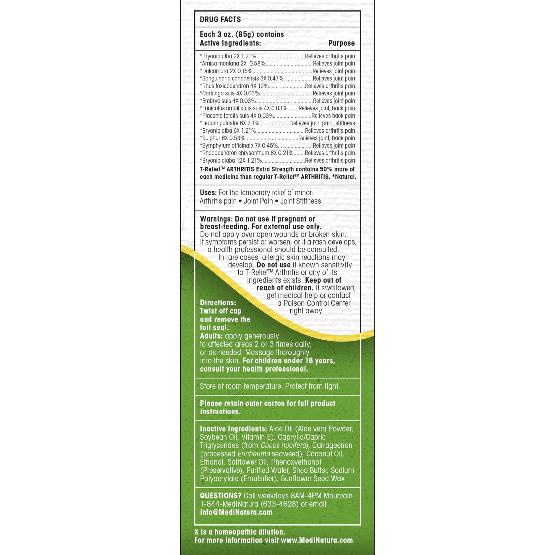 T-Relief Extra Strength Arthritis Cream Arnica +12 Pain Relieving Natural Medicines Help Soothe Soreness Stiffness Aches & Pains in Joints Naturally - 3 oz MediNatura buy supplements canada