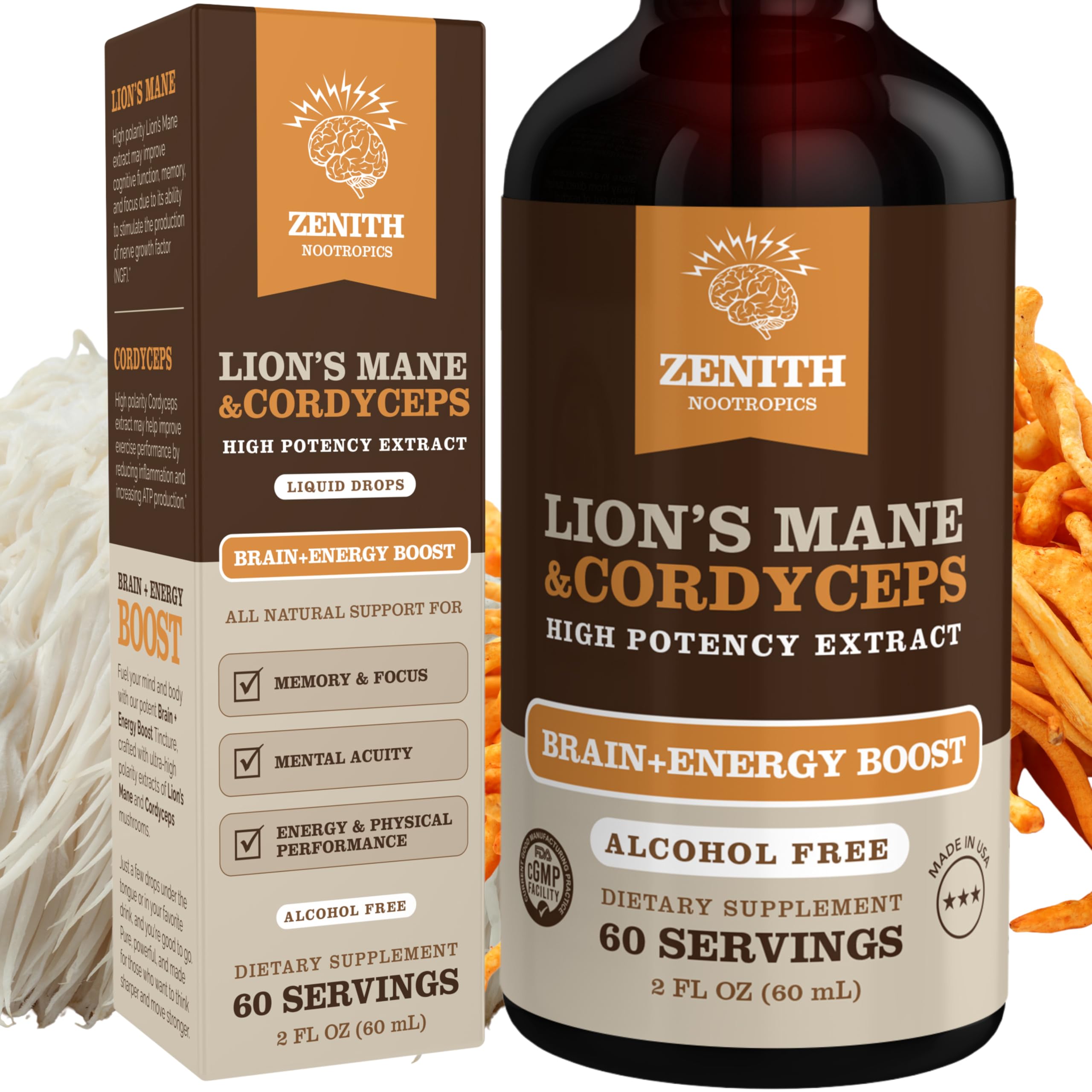 Zenith Nootropics Lion’s Mane & Cordyceps Supplement – Brain & Energy Support – Focus, Memory, Clarity, Immunity – Vegan, Alcohol-Free Tincture – Up-to 2-Month Supply, 2 fl oz Zenith Nootropics buy supplements canada