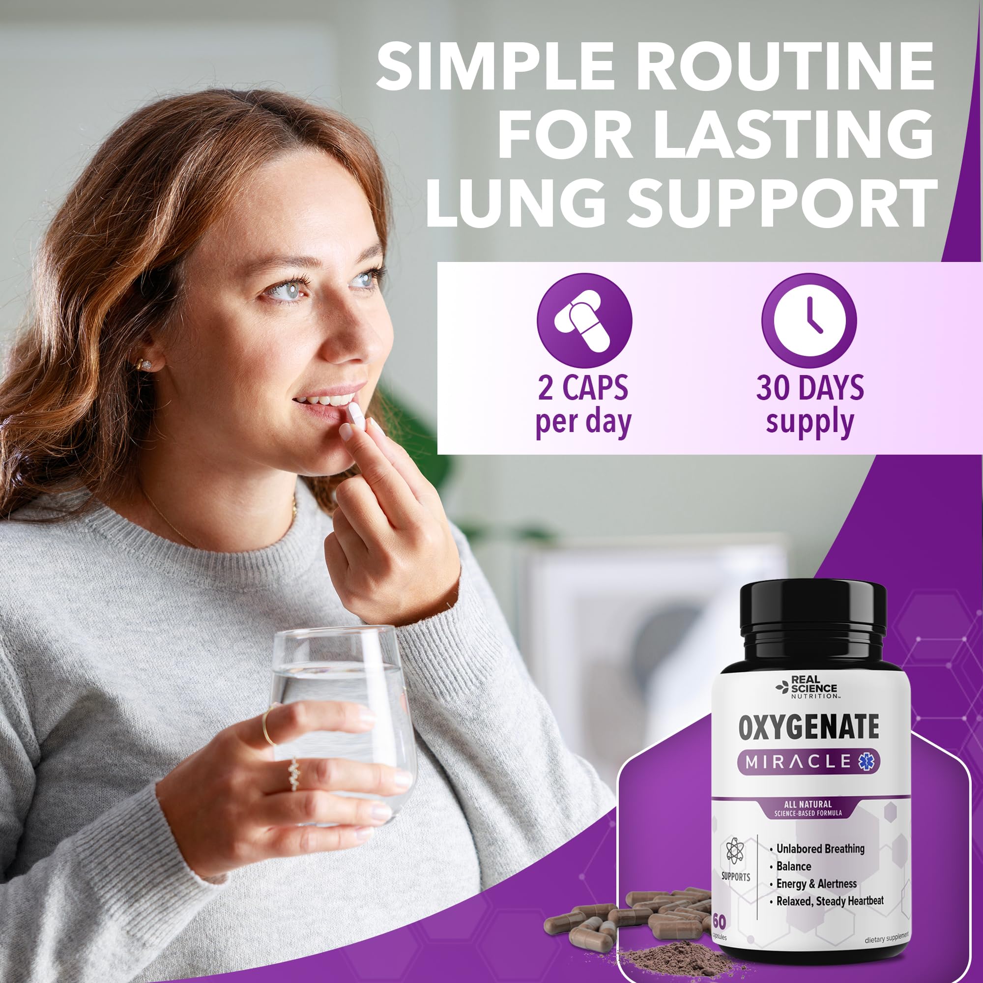 Real Science Oxygenate Miracle – Daily Lung & Circulation Support Supplement for Breathing Comfort and Energy – Supports Respiratory Function and Overall Wellness, 60 Caps Real Science Nutrition buy supplements canada