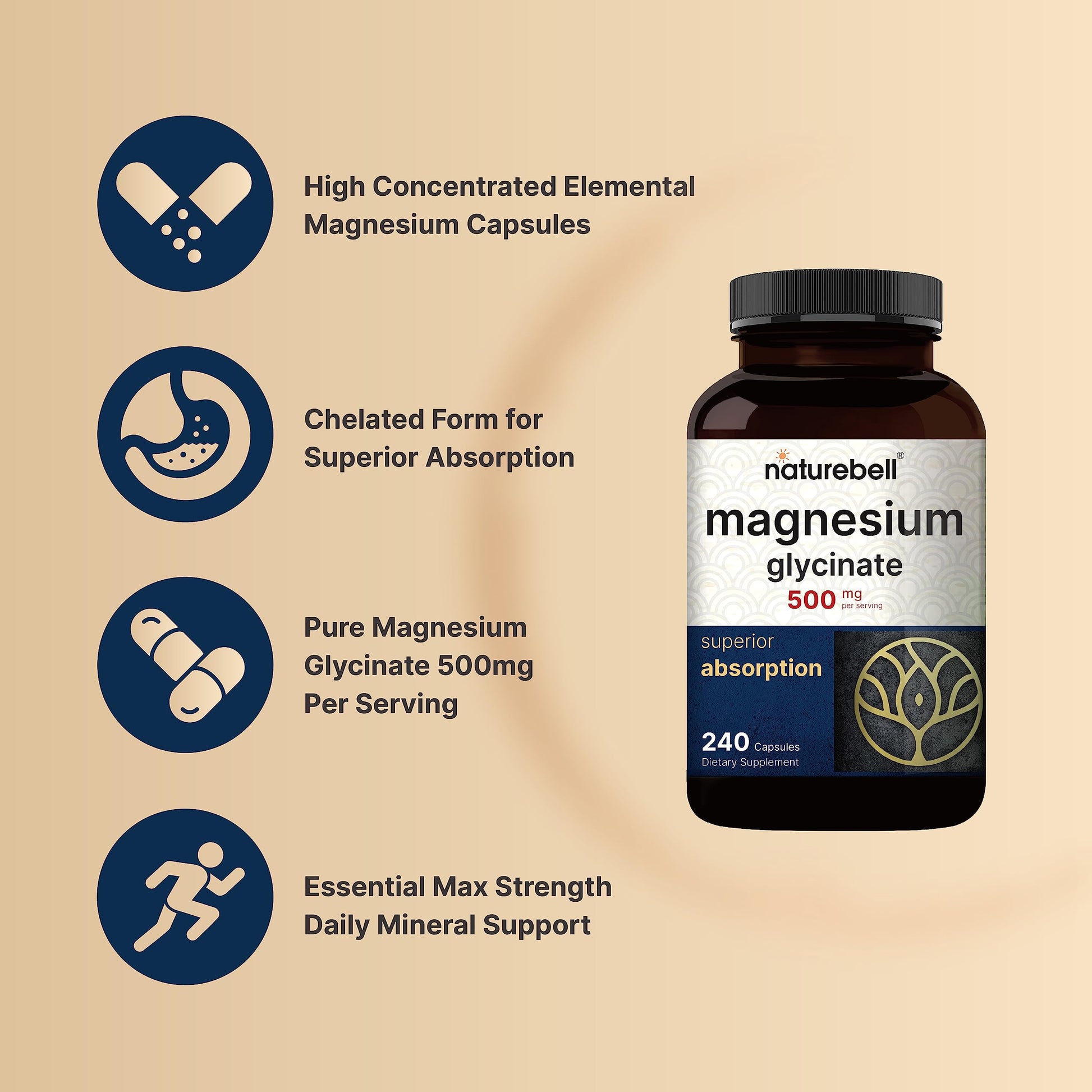 Magnesium Glycinate Capsules 500mg | 240 Count, 100% Chelated & Purified, 3rd Party NatureBell buy supplements canada