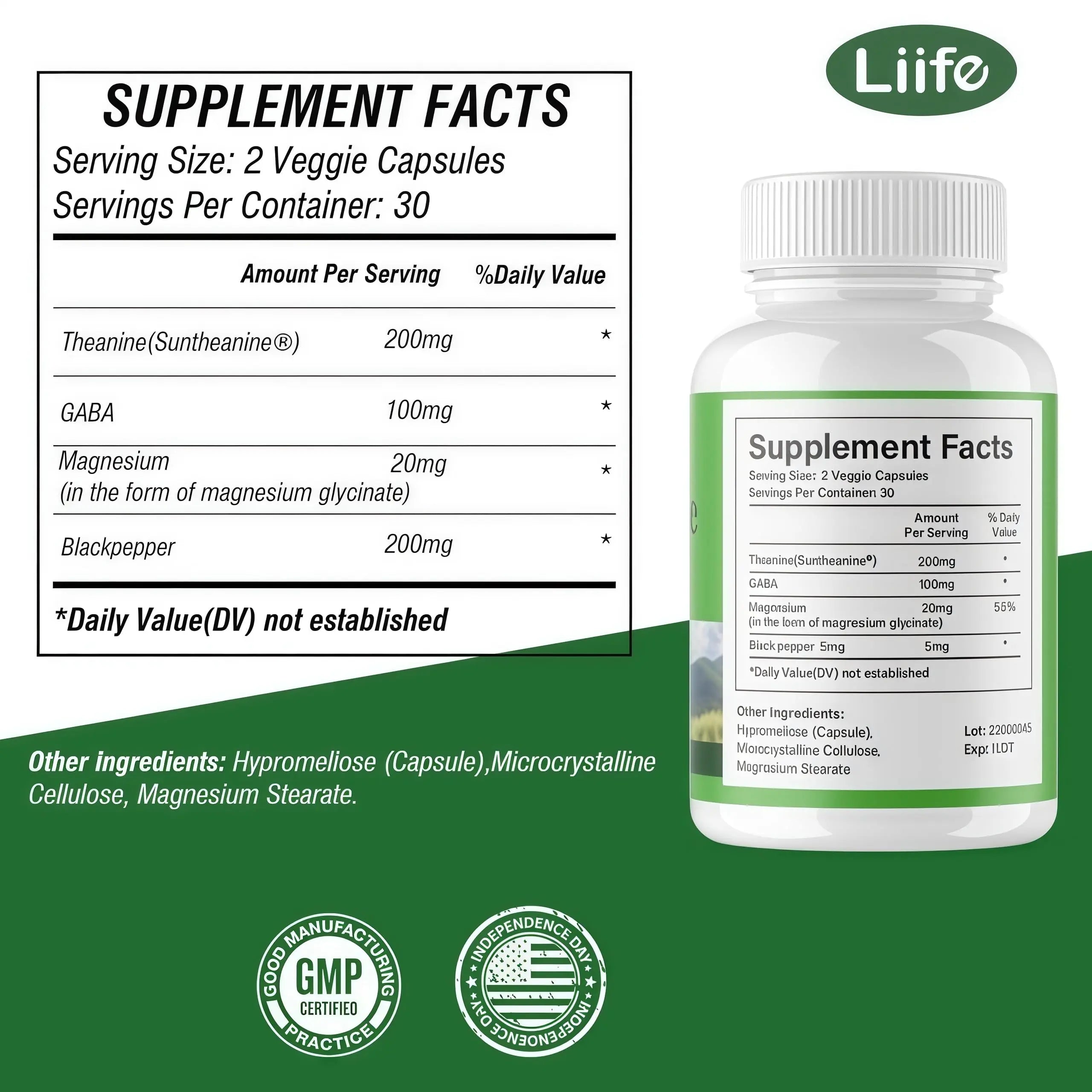 LIIFE L-Theanine (Suntheanine®) with GABA– 60 Veggie Capsules Support with Magnesium & Black Pepper for a Healthy Stress Response, Relaxation, and Focus Increases Brain Alpha-Wave Production* LIIFE buy supplements canada