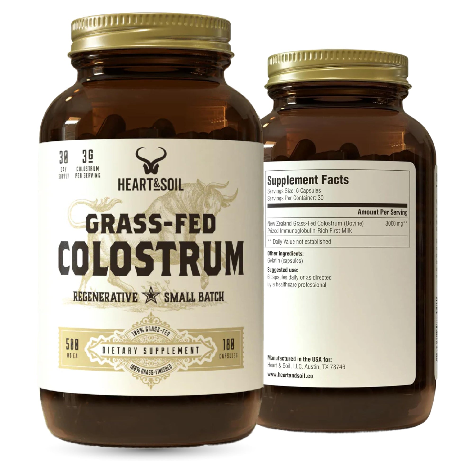 HEART & SOIL 100% Grass Fed & Finished Colostrum Supplement from Regenerative Cattle for Gut, Muscle & Immune Health – 3000mg Bovine Colostrum Capsules - Gut Health for Men & Women –180 Capsules HEART & SOIL buy supplements canada