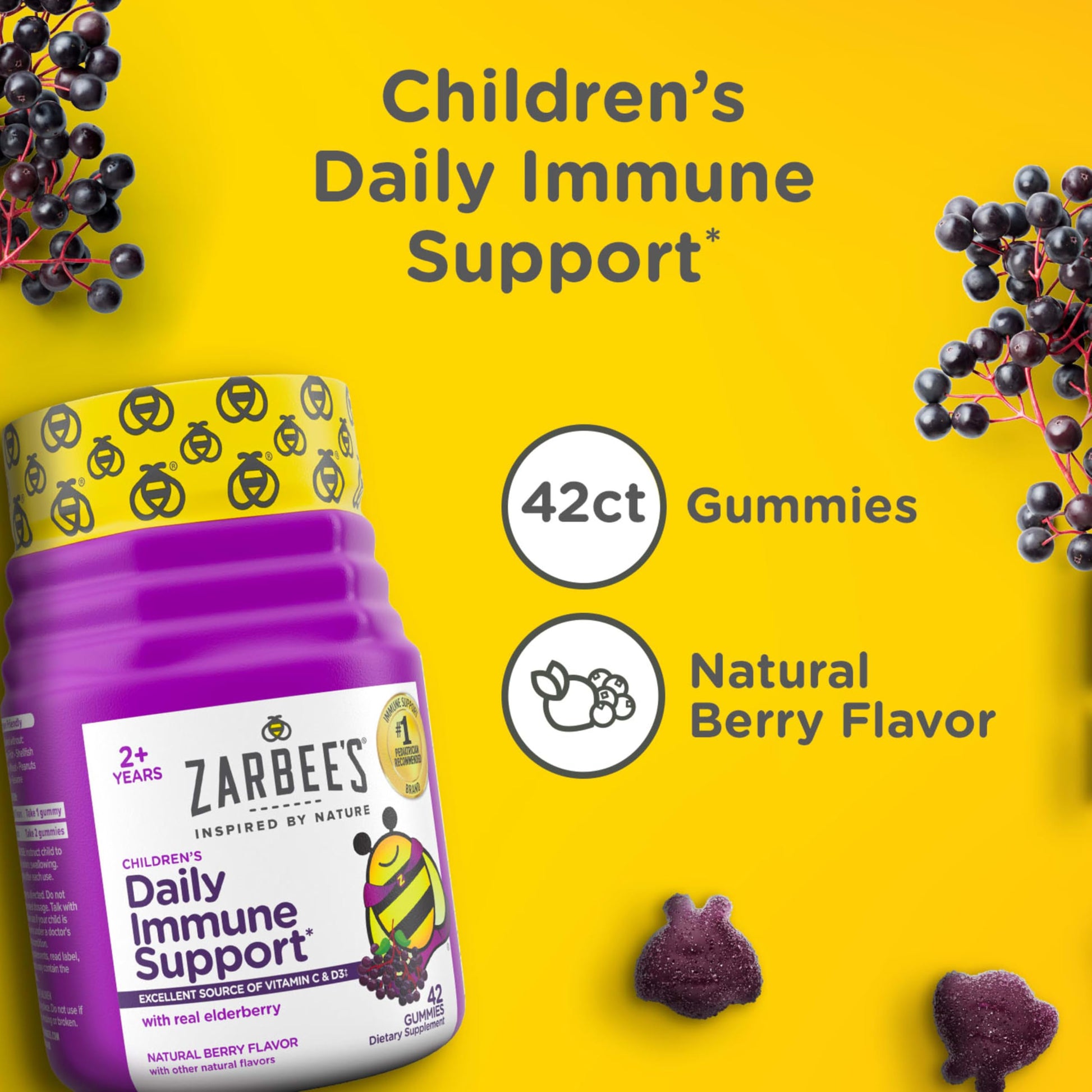 Zarbee’s Kids Elderberry Immune Support Supplement Gummies, Vitamins A C D3 E & Zinc, Elderberry Extract, Gluten & Gelatin Free Zarbee's buy supplements canada