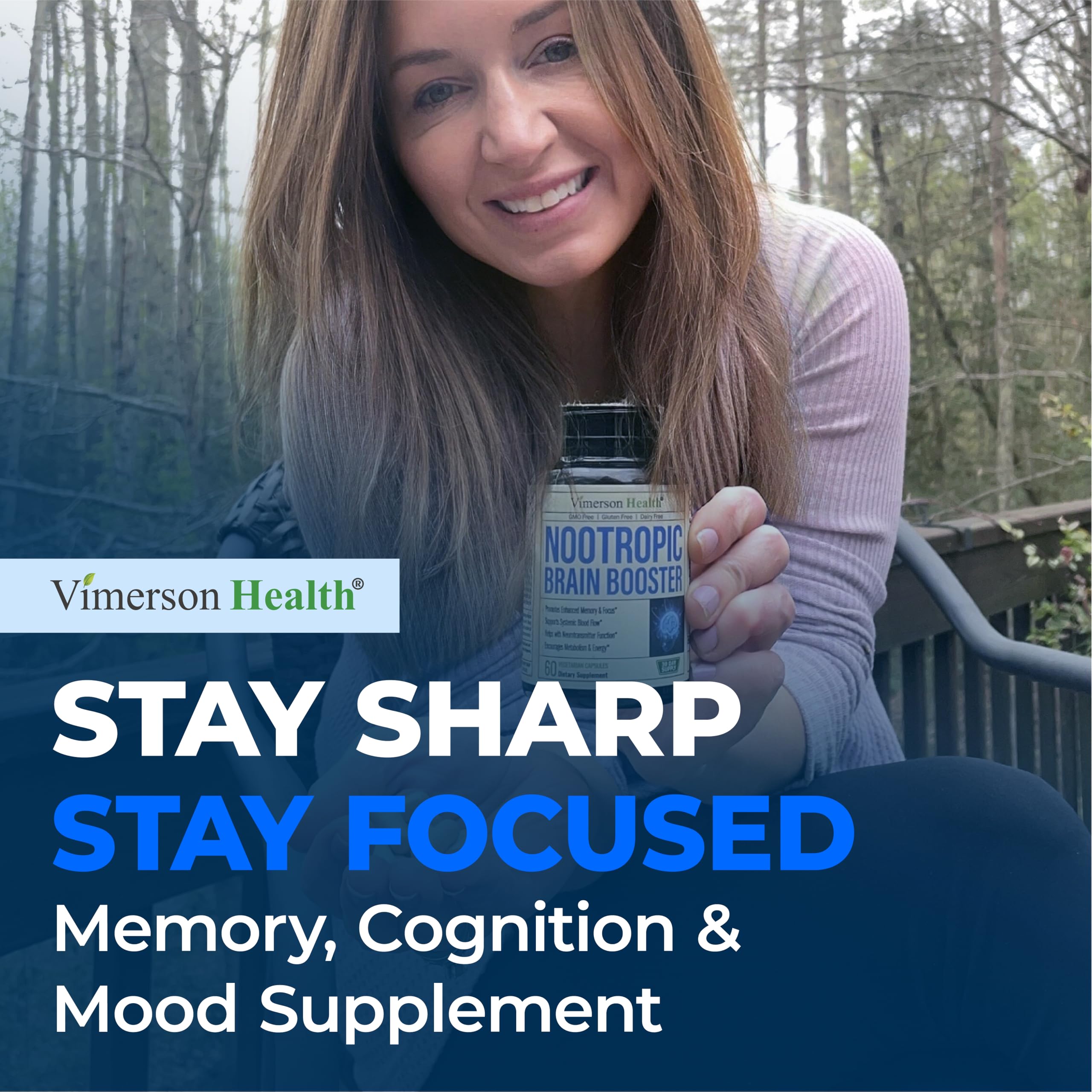 Nootropics Brain Support Supplement - Nootropic Brain Booster for Improved Focus, Concentration & Memory. Brain Nootropic for Brain Health, Mood & Energy Support. Non-GMO. Made in the USA. 60 Capsules Vimerson Health buy supplements canada