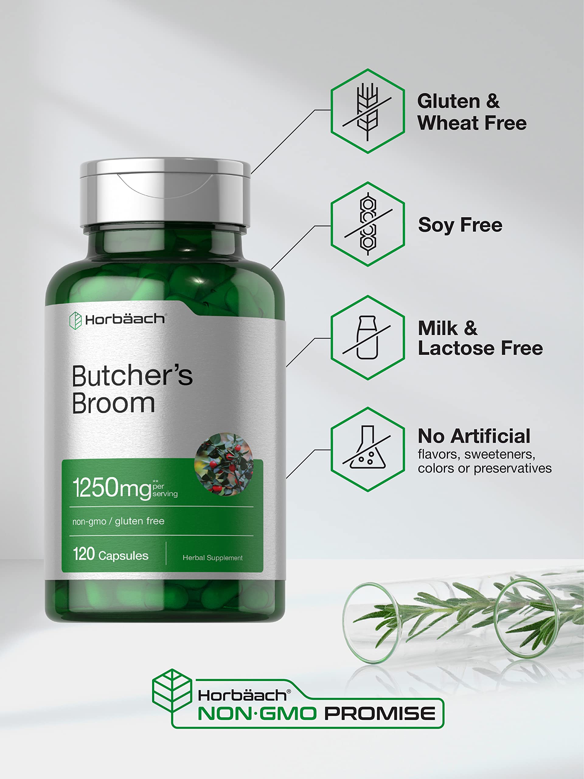 Butchers Broom Capsules 1250mg | 120 Count | Non-GMO, Gluten Free | Traditional Herb Horbäach buy supplements canada