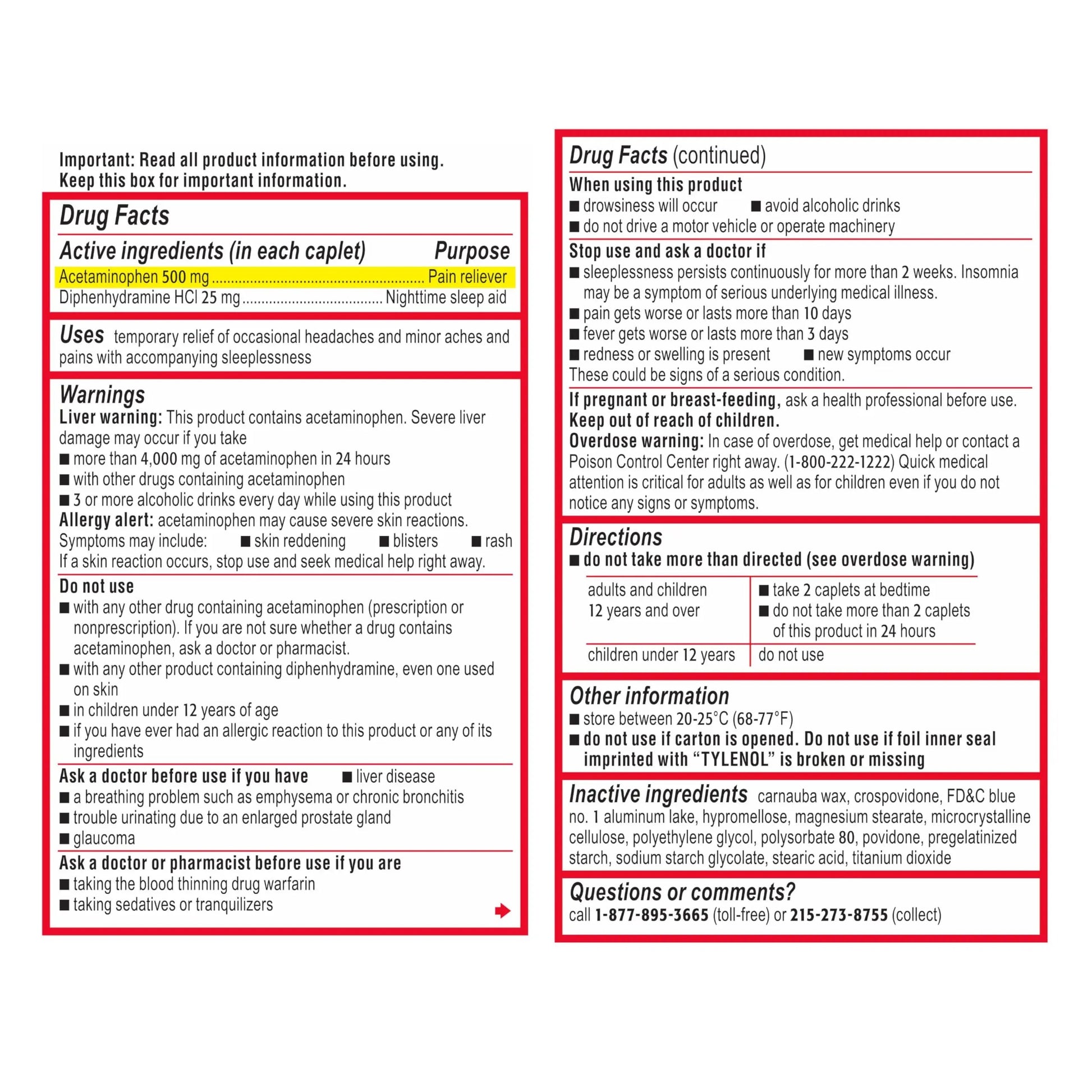 Tylenol PM Extra Strength Nighttime Pain Reliever & Sleep Aid Caplets, Fast, Strong Pain Relief, 500 mg Acetaminophen & 25 mg Diphenhydramine HCl, Non-Habit Forming Medicine for Aches & Cramps, 100 Ct Tylenol buy supplements canada