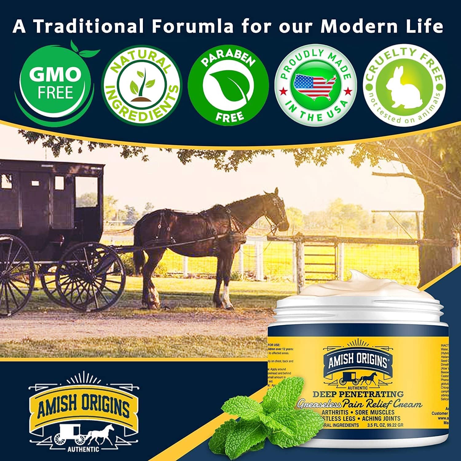 Amish Origins Arthritis Pain Relief Cream - 3.5 oz - Maximum Strength Deep Penetrating for Joint, Muscle, Knee, Back, Feet, Hand, Ankle, Aches, 1 Pack Amish Origins buy supplements canada