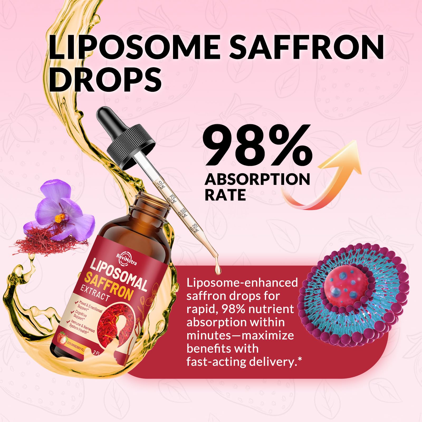 Saffron Supplements - 88.5mg Saffron Extract Liposomal Liquid Drops with Magnesium, Zinc, Ashwagandha, L-Theanine, Vitamin B6, D3 for Antioxidant Mood Energy Vision & Focus, Strawberry Flavor 2 Fl Oz ReviNutra buy supplements canada