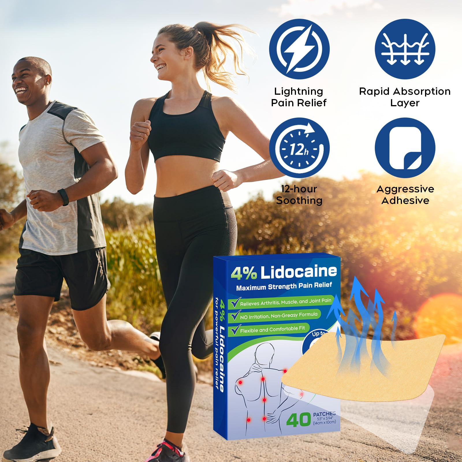 Uposiut Lidocaine Patches, Maximum Strength Lidocaine Patches (40 Patches), for Muscle Pain Relief in The Back, Shoulders, Neck, Knees, and Anks, 12 Hour Pain Relief-G002 Uposiut buy supplements canada
