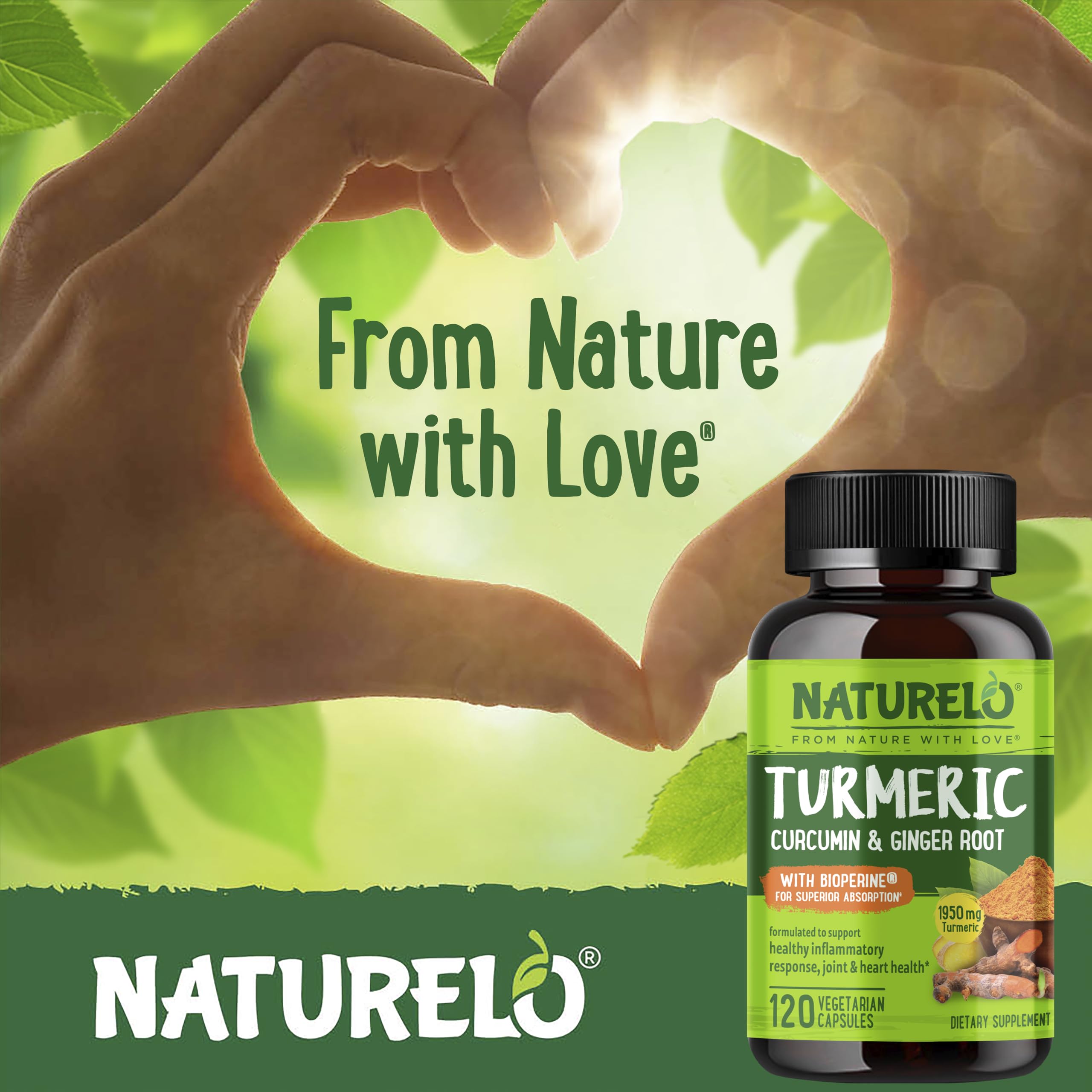 NATURELO Turmeric Curcumin - BioPerine for Better Absorption - Black Pepper, Ginger Root, Curcuminoids - Plant-Based Joint Discomfort Support NATURELO buy supplements canada