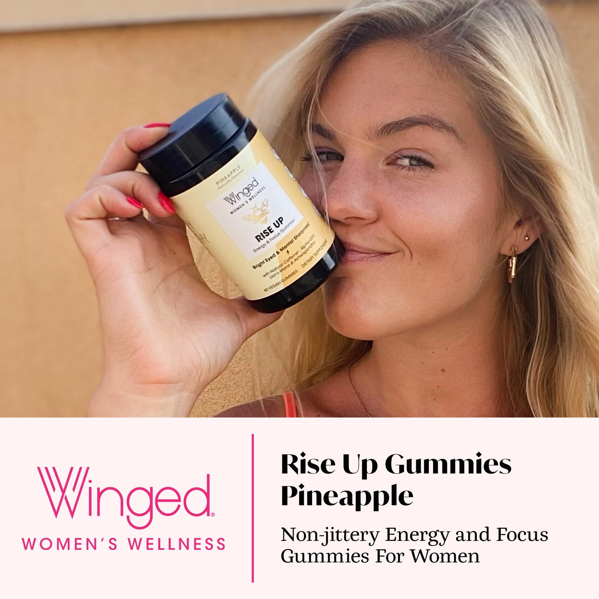 Winged Wellness Rise Up, Energy & Focus Gummies for Women - Daily Brain Boost Gummy Supplement with Natural Caffeine, Ashwagandha, B12, Nootropics Alpha-GPC & Lion’s Mane - Pineapple, 60 Gummies Winged Wellness buy supplements canada